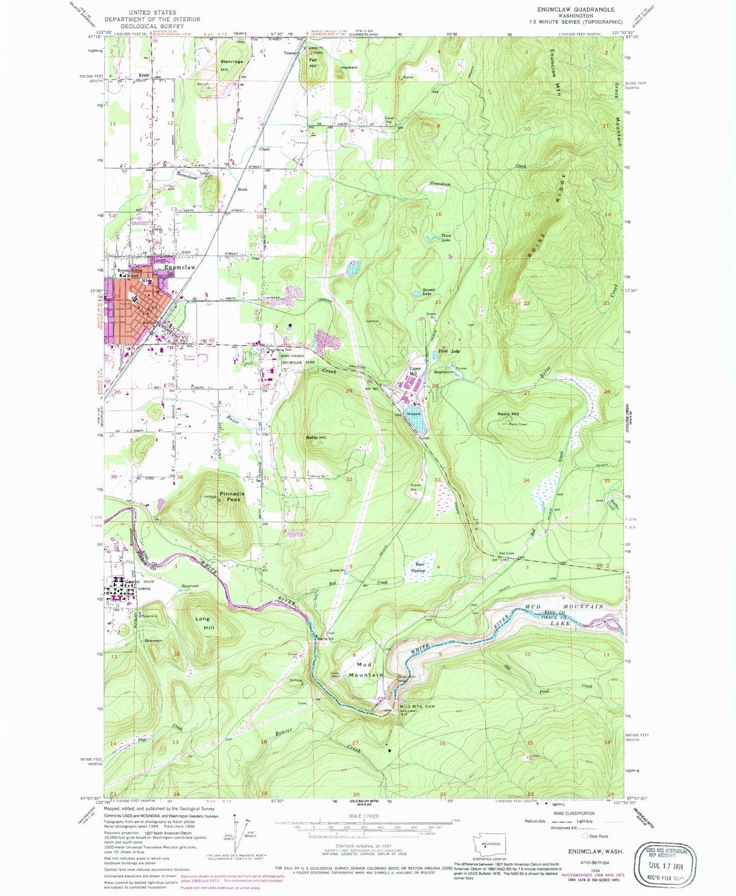 Classic USGS Enumclaw Washington 7.5'x7.5' Topo Map Image