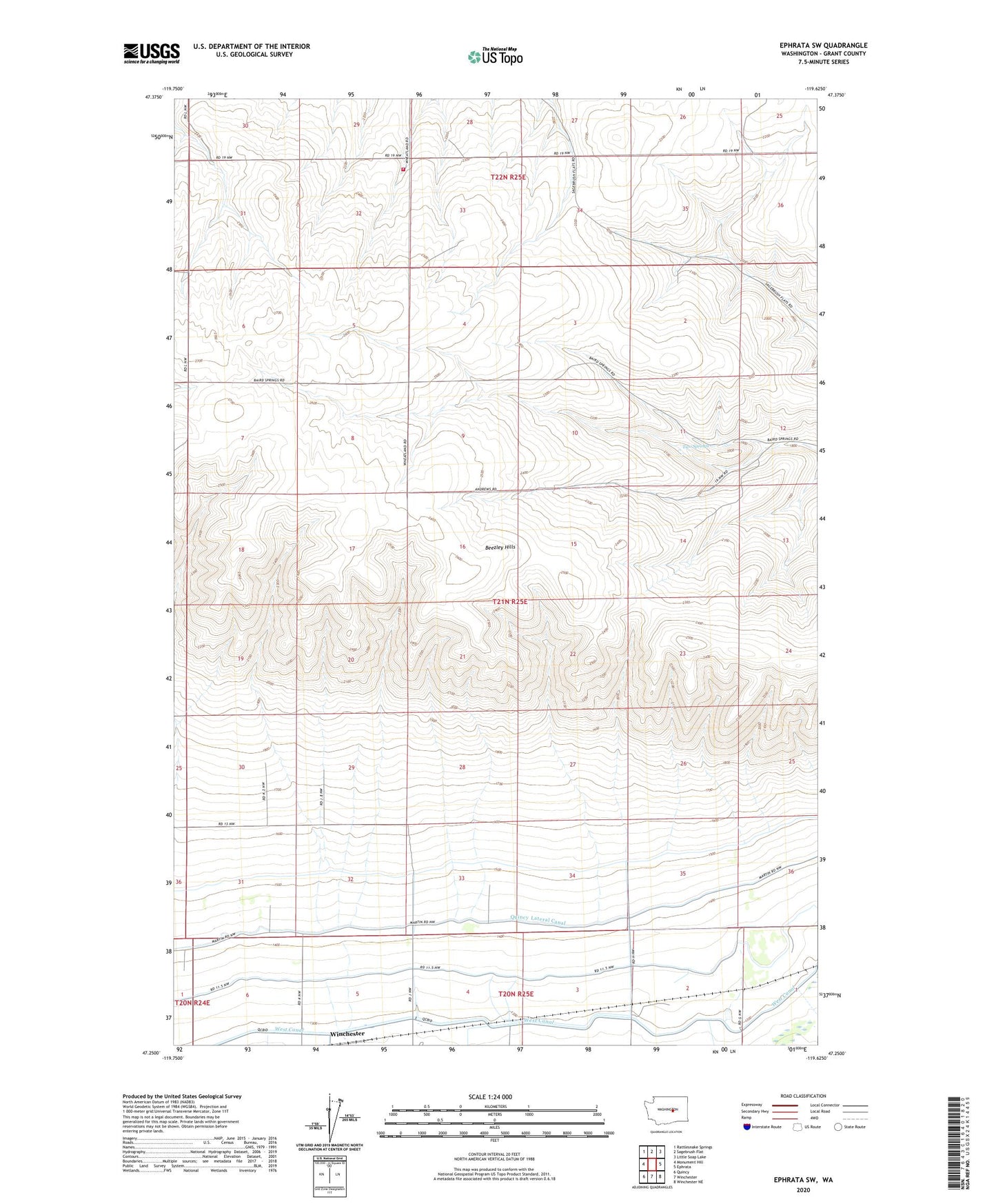 Ephrata SW Washington US Topo Map Image