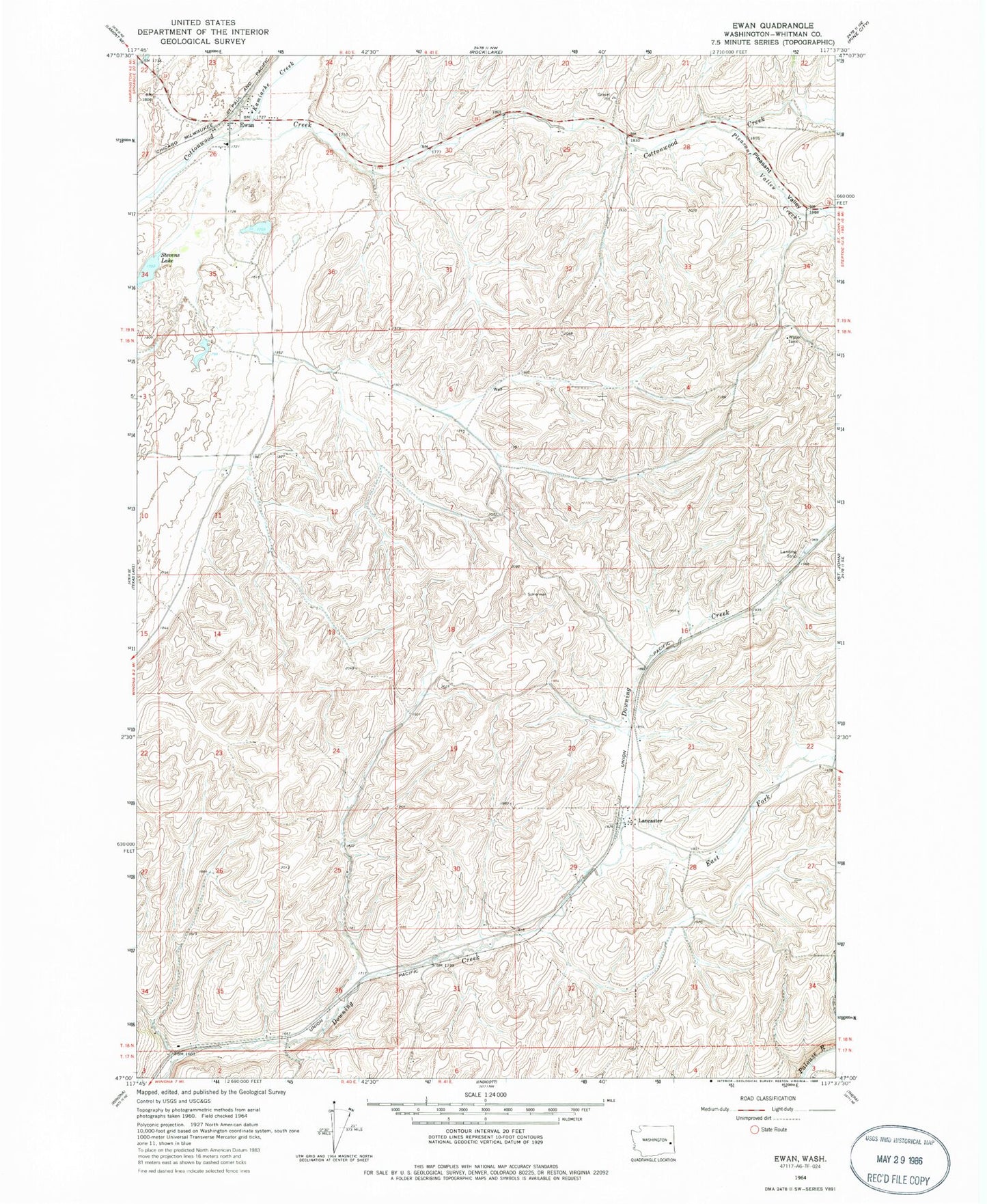 Classic USGS Ewan Washington 7.5'x7.5' Topo Map Image