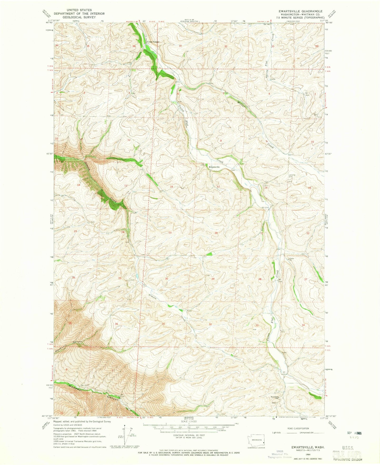 Classic USGS Ewartsville Washington 7.5'x7.5' Topo Map Image