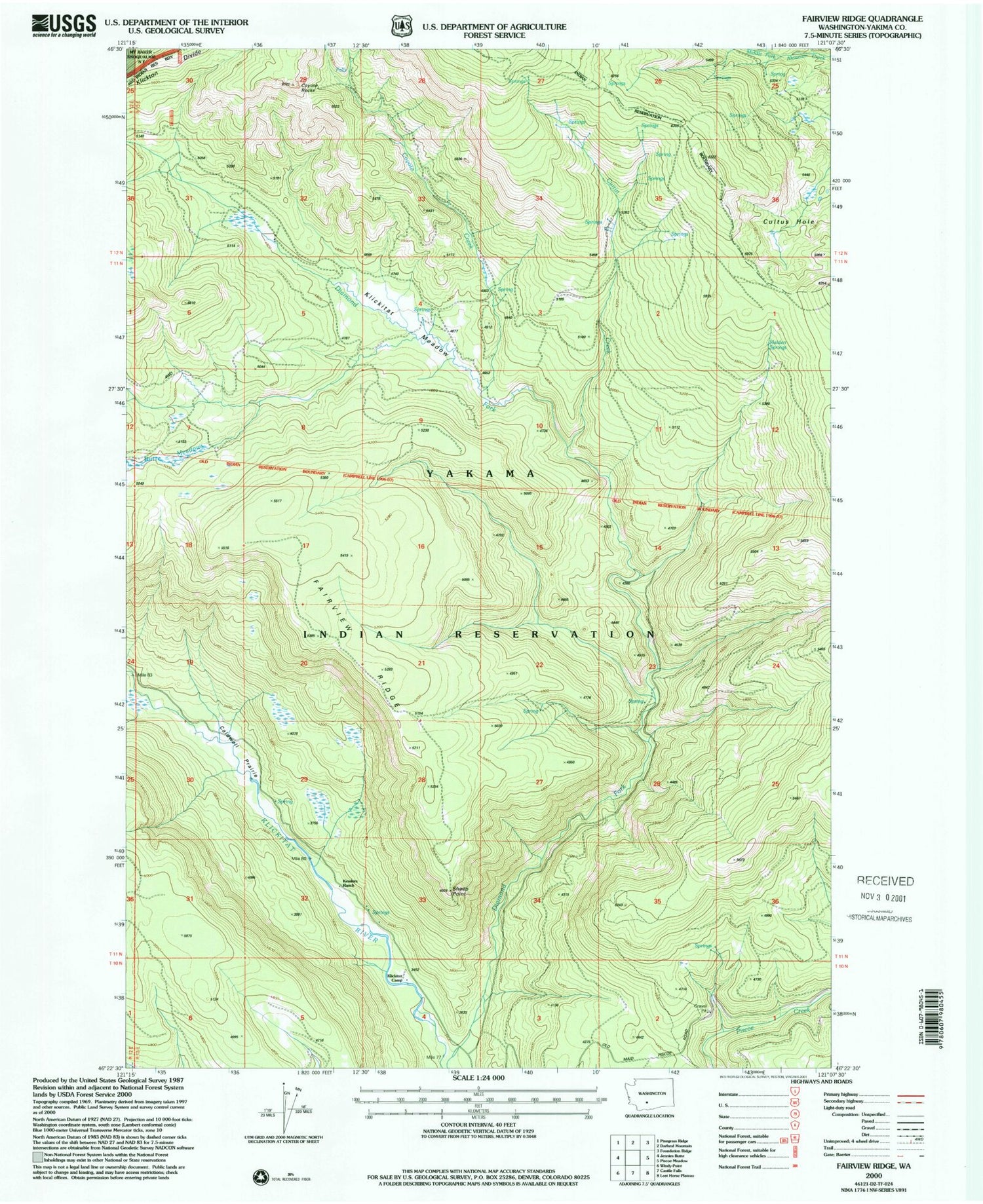 Classic USGS Fairview Ridge Washington 7.5'x7.5' Topo Map Image
