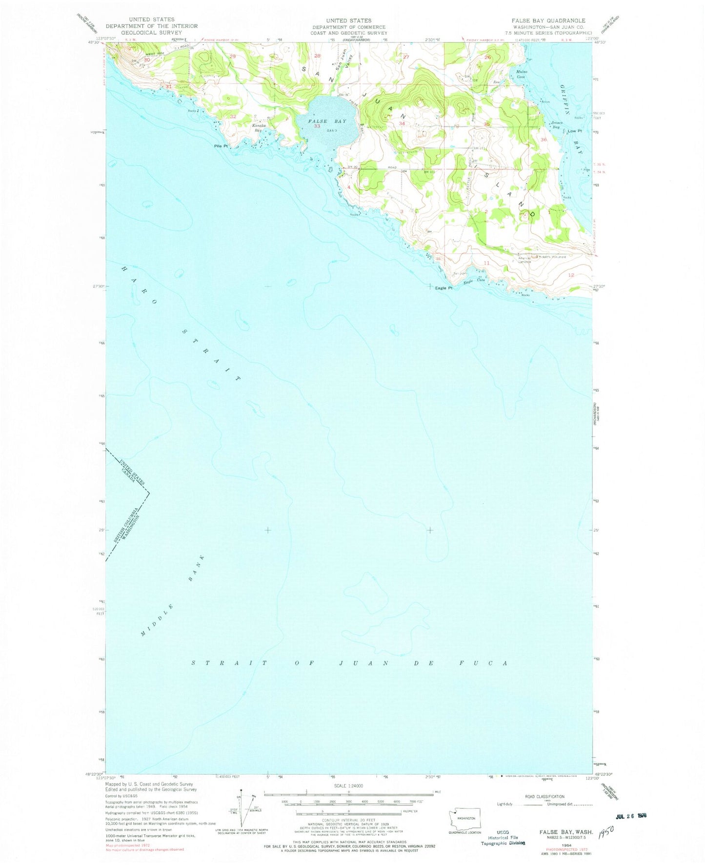Classic USGS False Bay Washington 7.5'x7.5' Topo Map Image