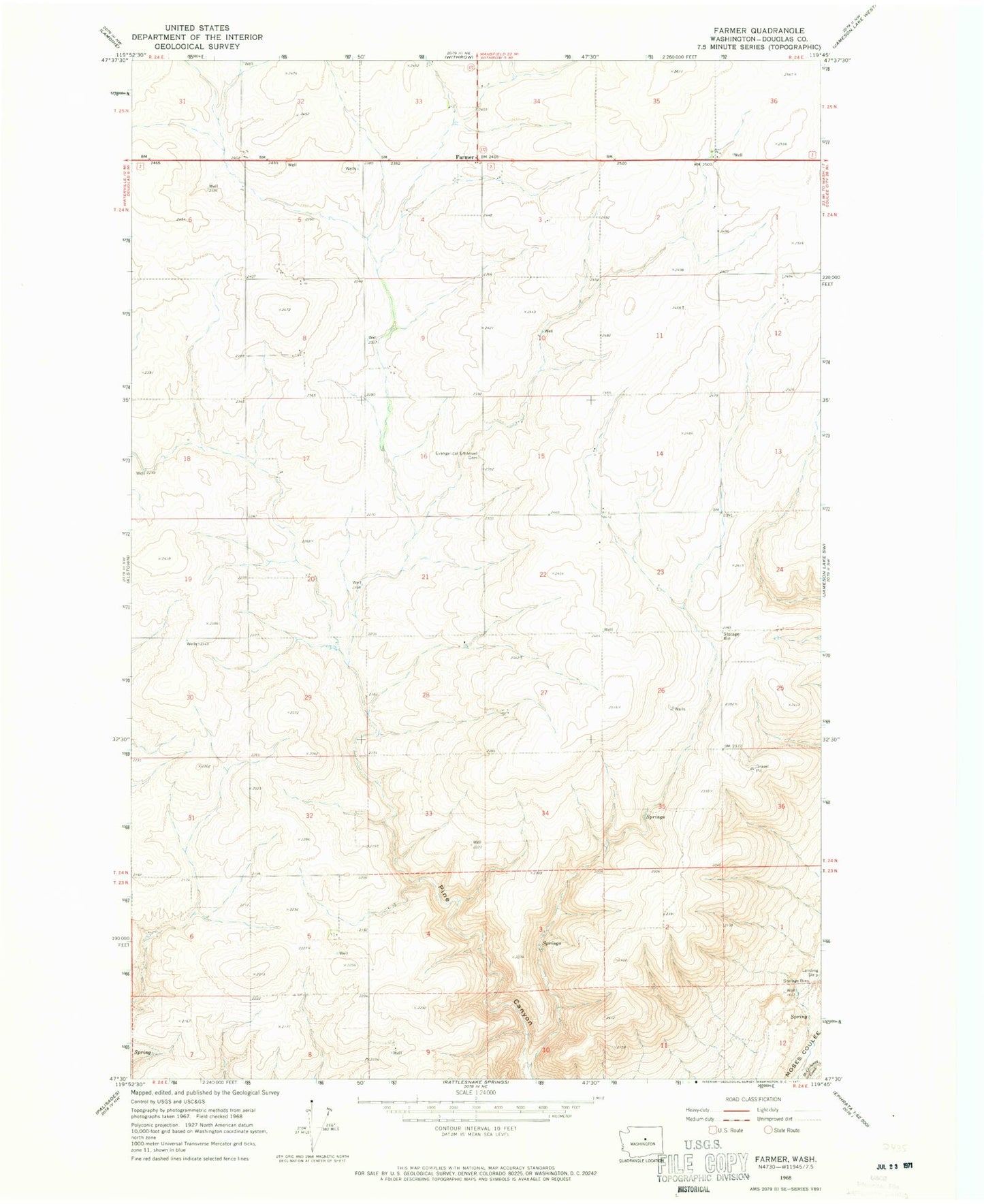 Classic USGS Farmer Washington 7.5'x7.5' Topo Map Image