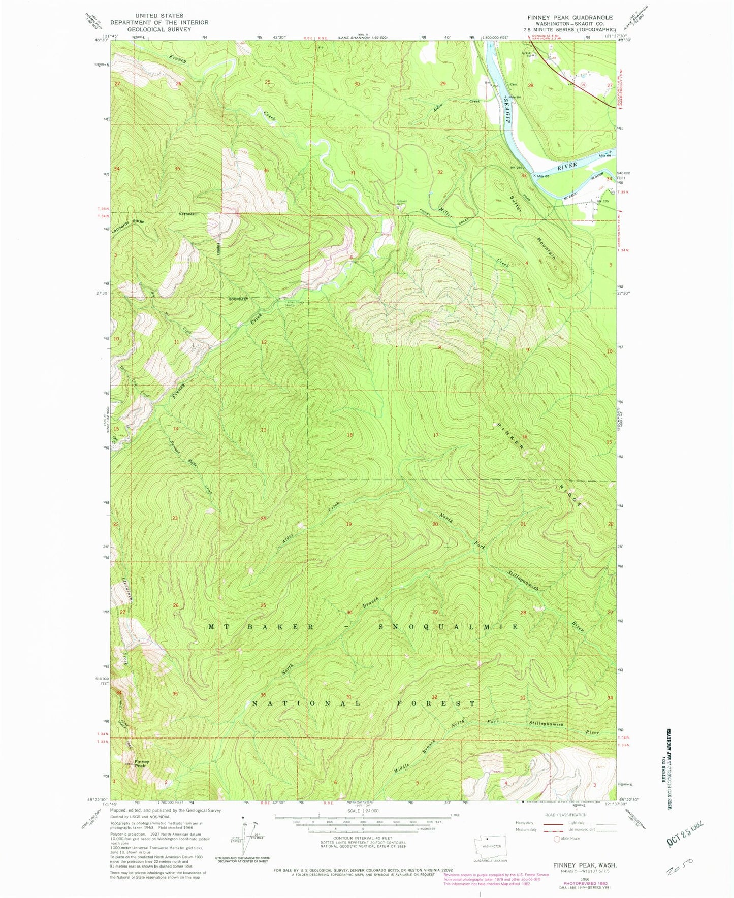 Classic USGS Finney Peak Washington 7.5'x7.5' Topo Map Image