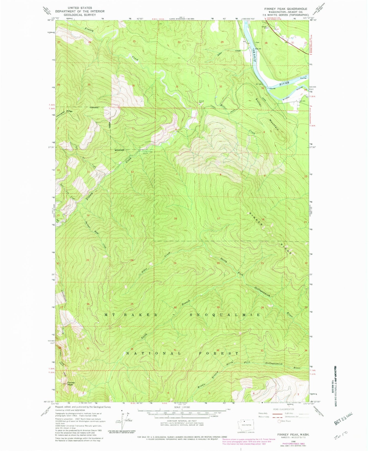 Classic USGS Finney Peak Washington 7.5'x7.5' Topo Map Image