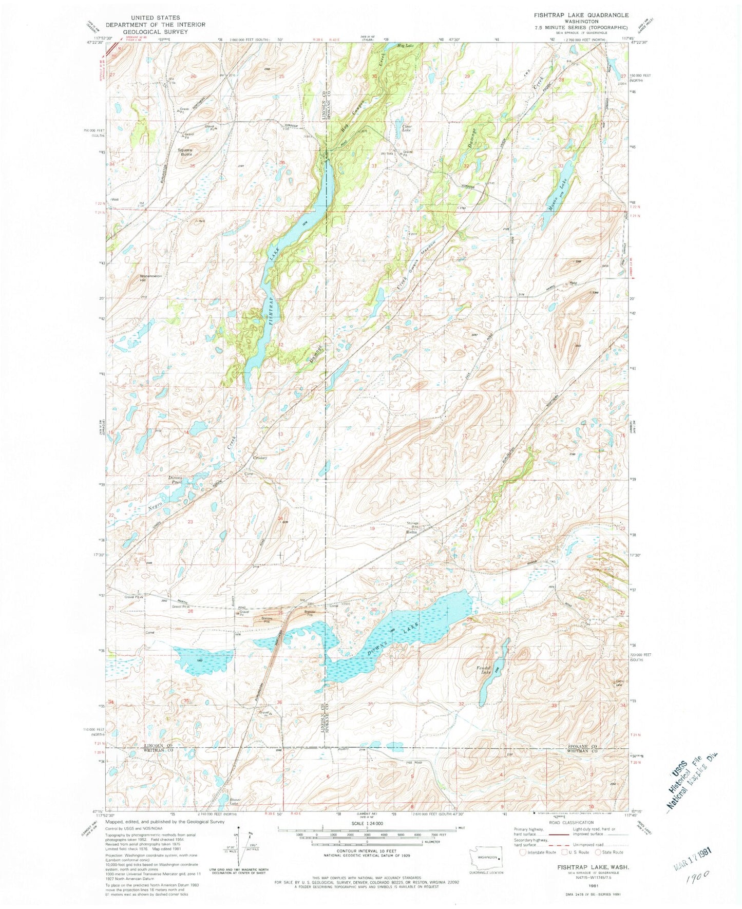 Classic USGS Fishtrap Lake Washington 7.5'x7.5' Topo Map Image