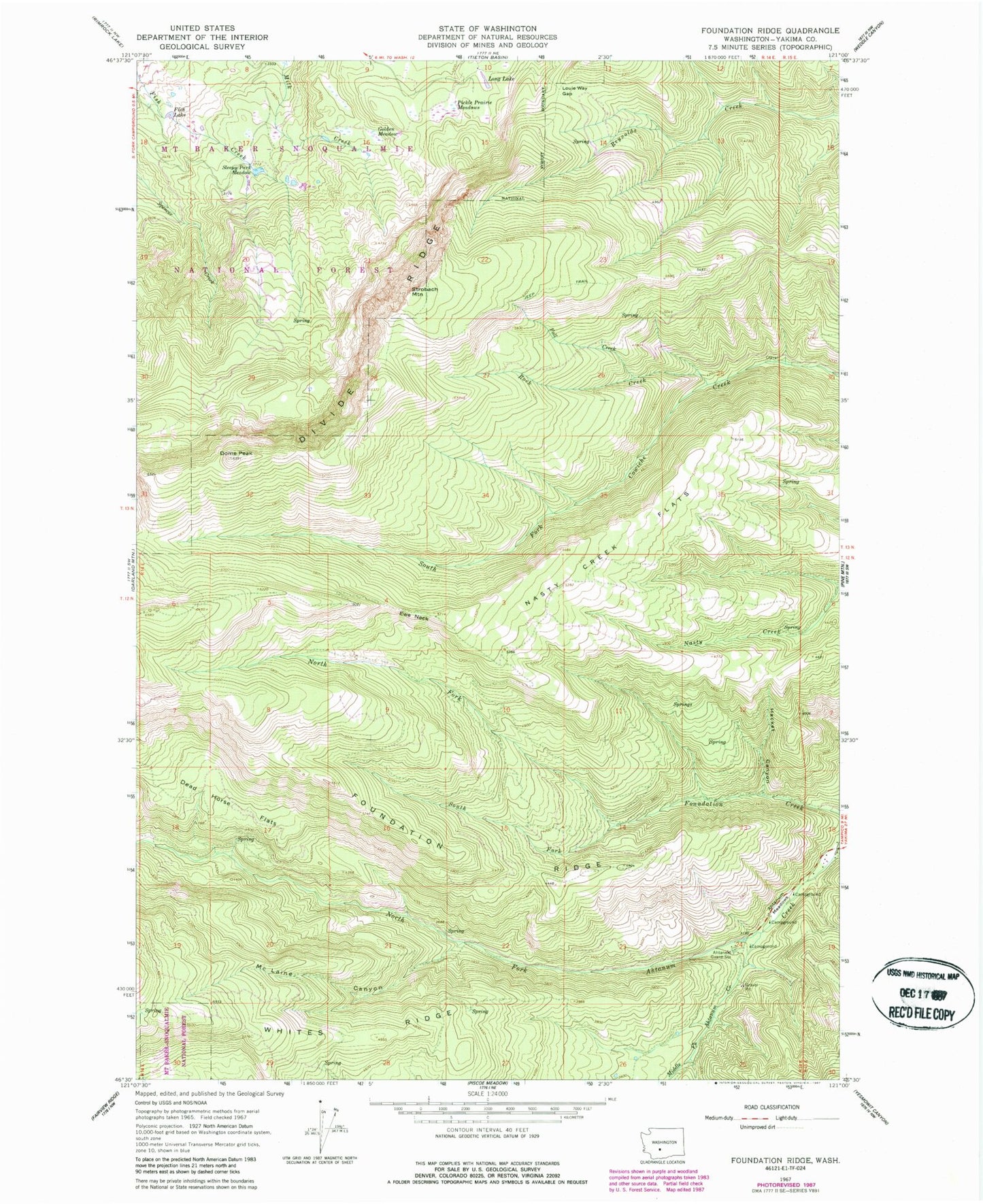 Classic USGS Foundation Ridge Washington 7.5'x7.5' Topo Map Image