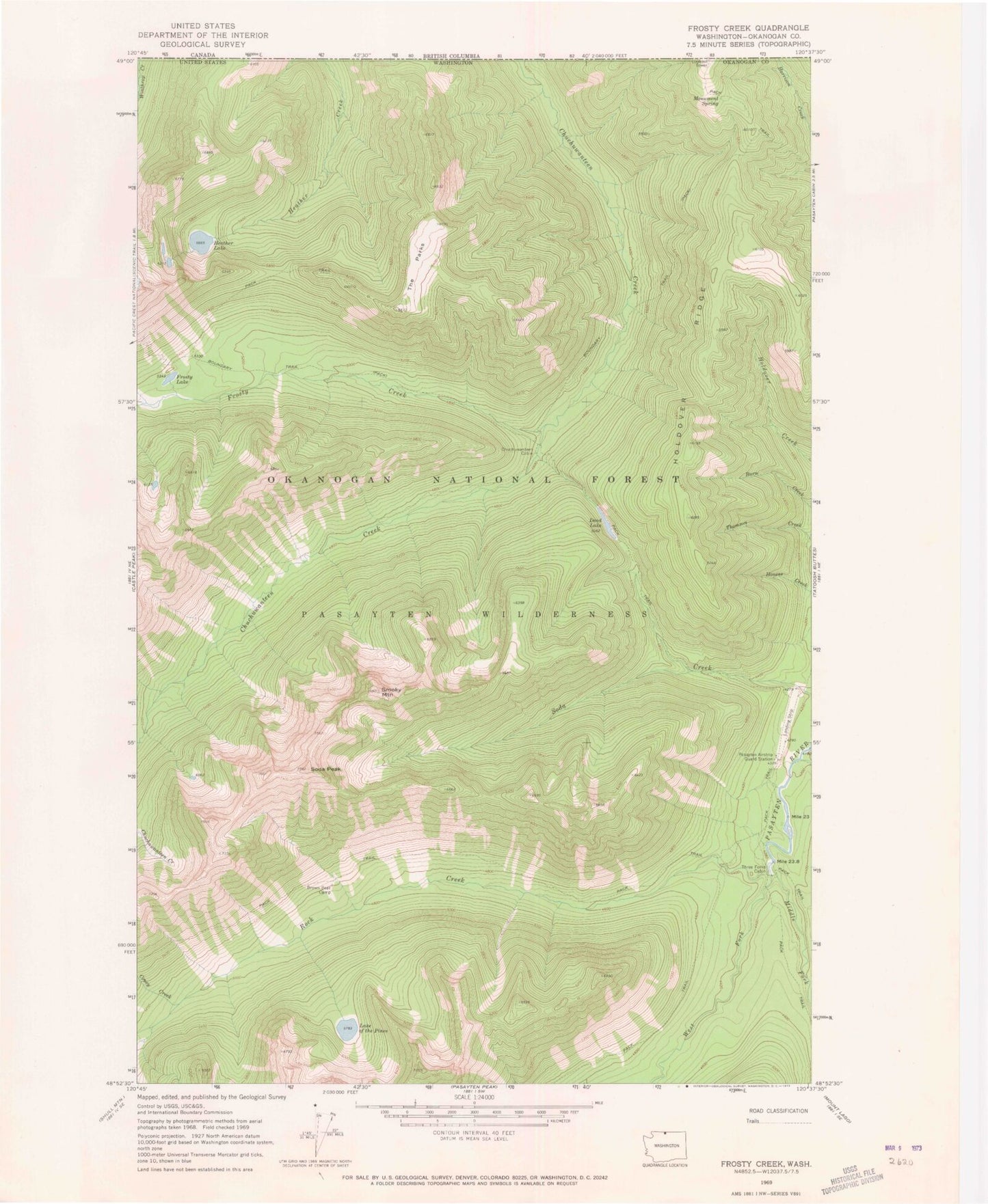 Classic USGS Frosty Creek Washington 7.5'x7.5' Topo Map Image