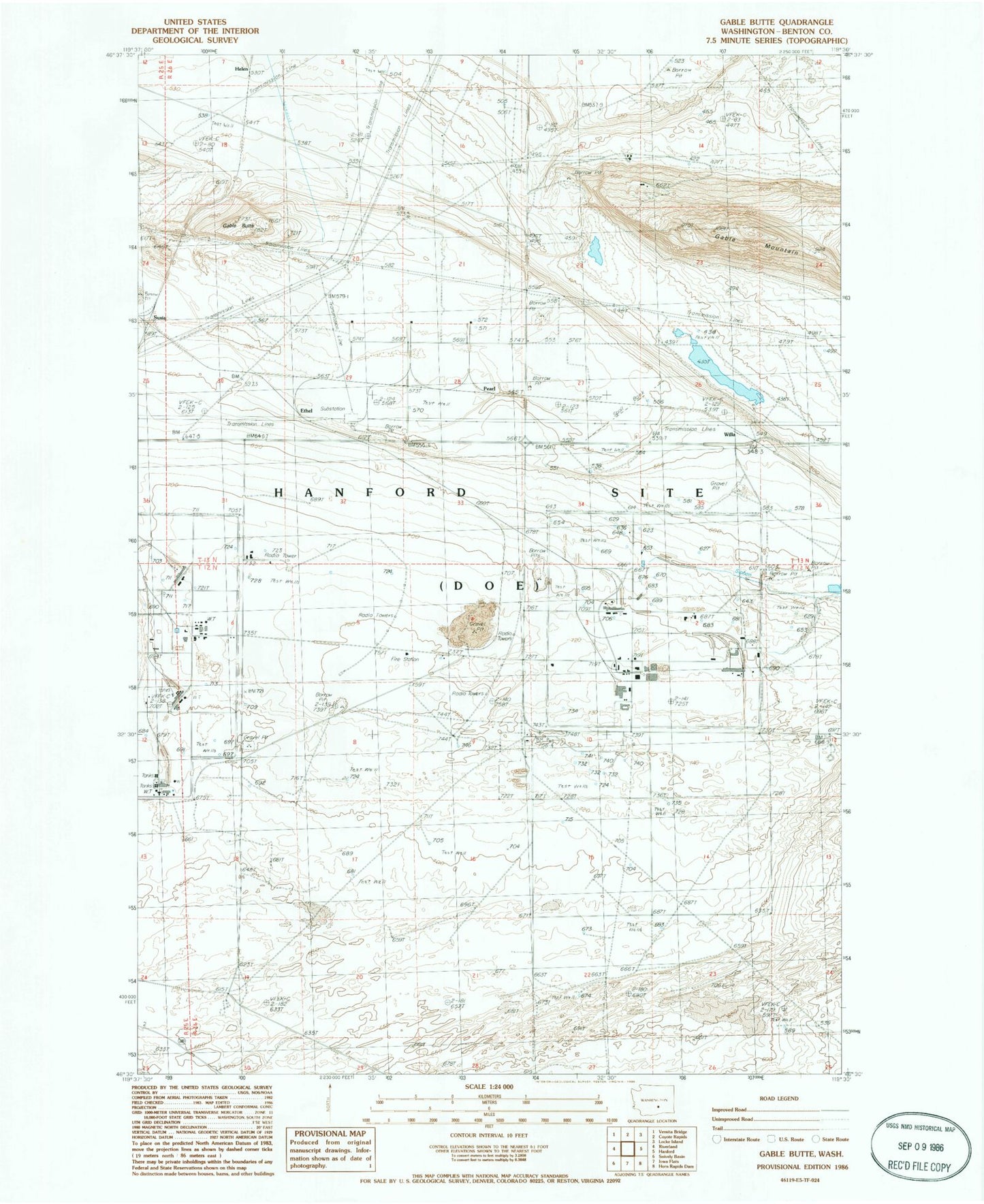 Classic USGS Gable Butte Washington 7.5'x7.5' Topo Map Image