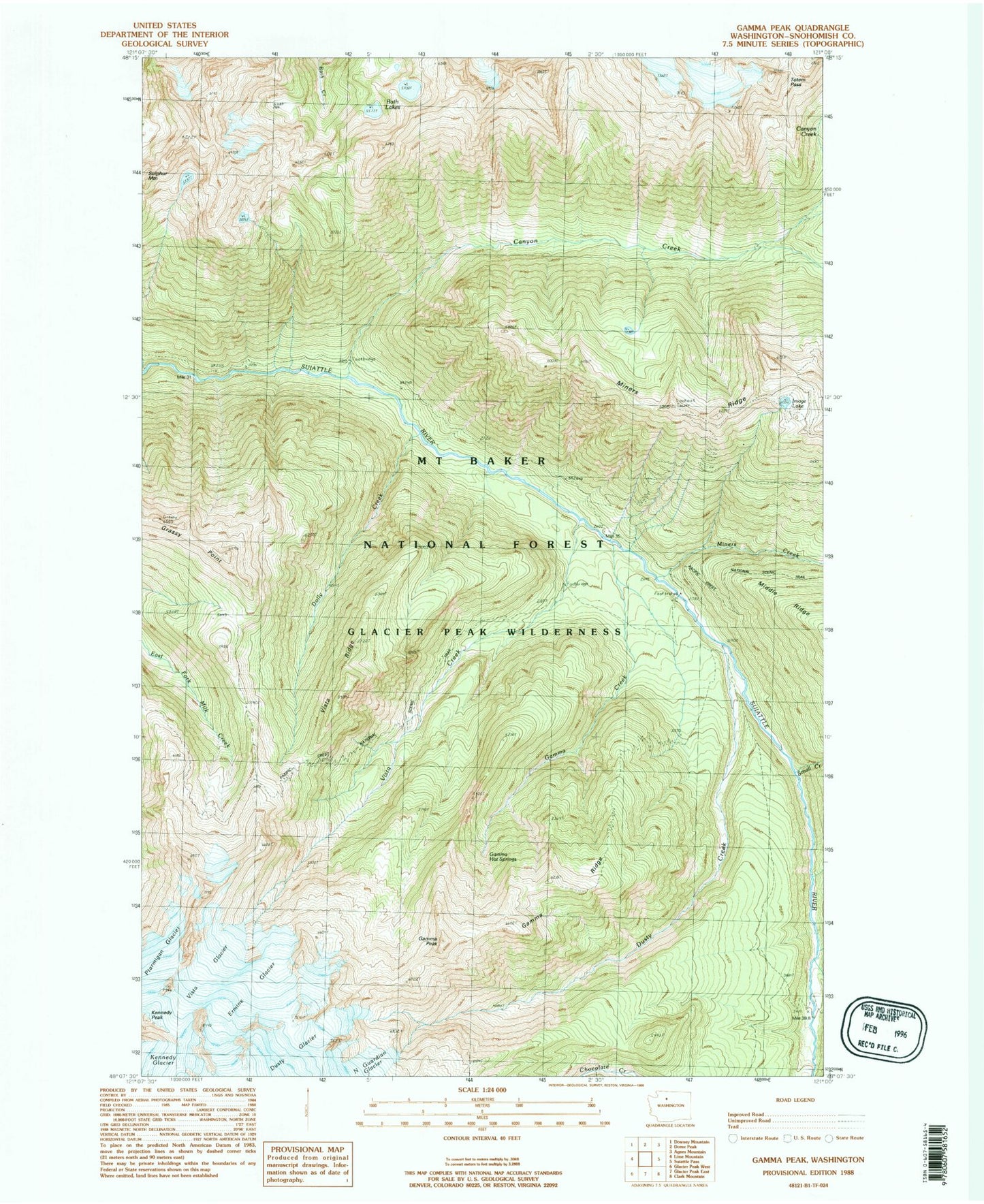 Classic USGS Gamma Peak Washington 7.5'x7.5' Topo Map Image
