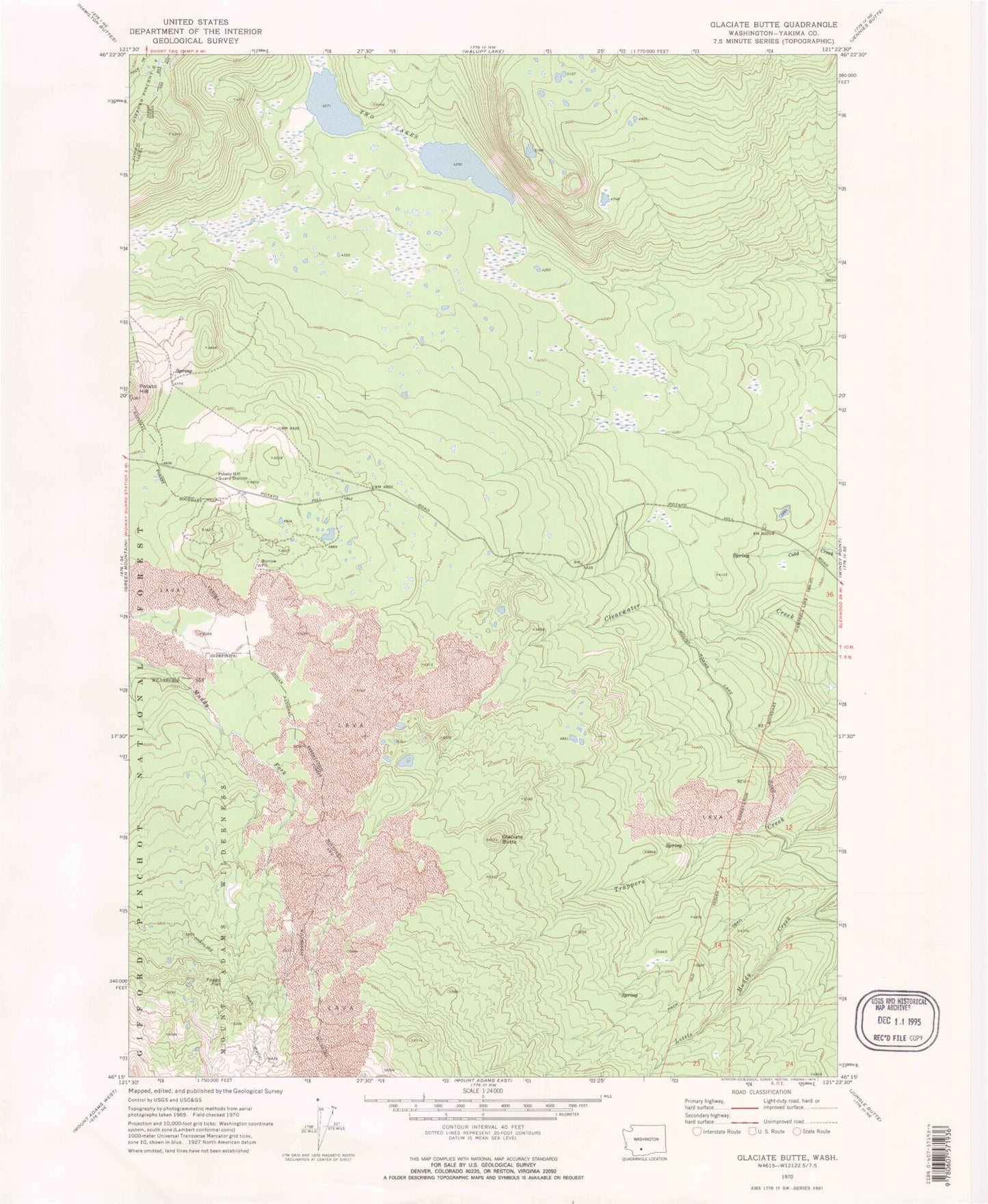 Classic USGS Glaciate Butte Washington 7.5'x7.5' Topo Map Image