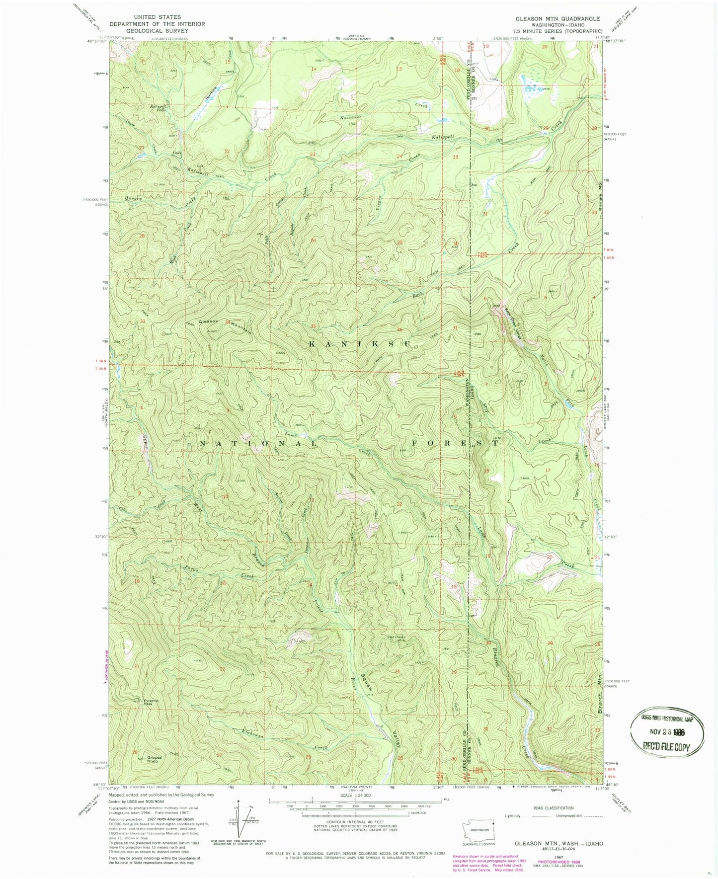 Classic USGS Gleason Mountain Washington 7.5'x7.5' Topo Map Image