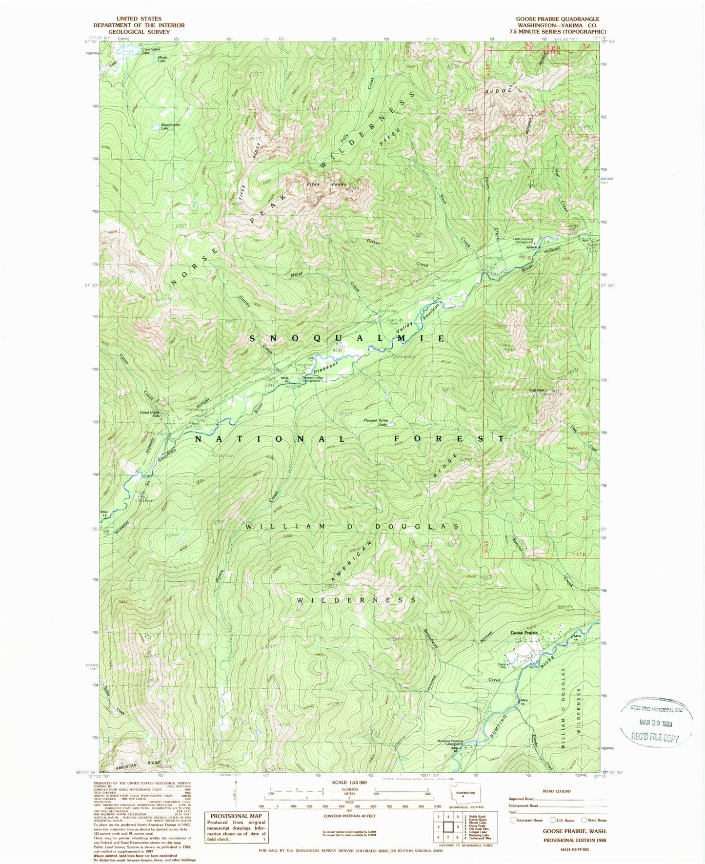 Classic USGS Goose Prairie Washington 7.5'x7.5' Topo Map Image