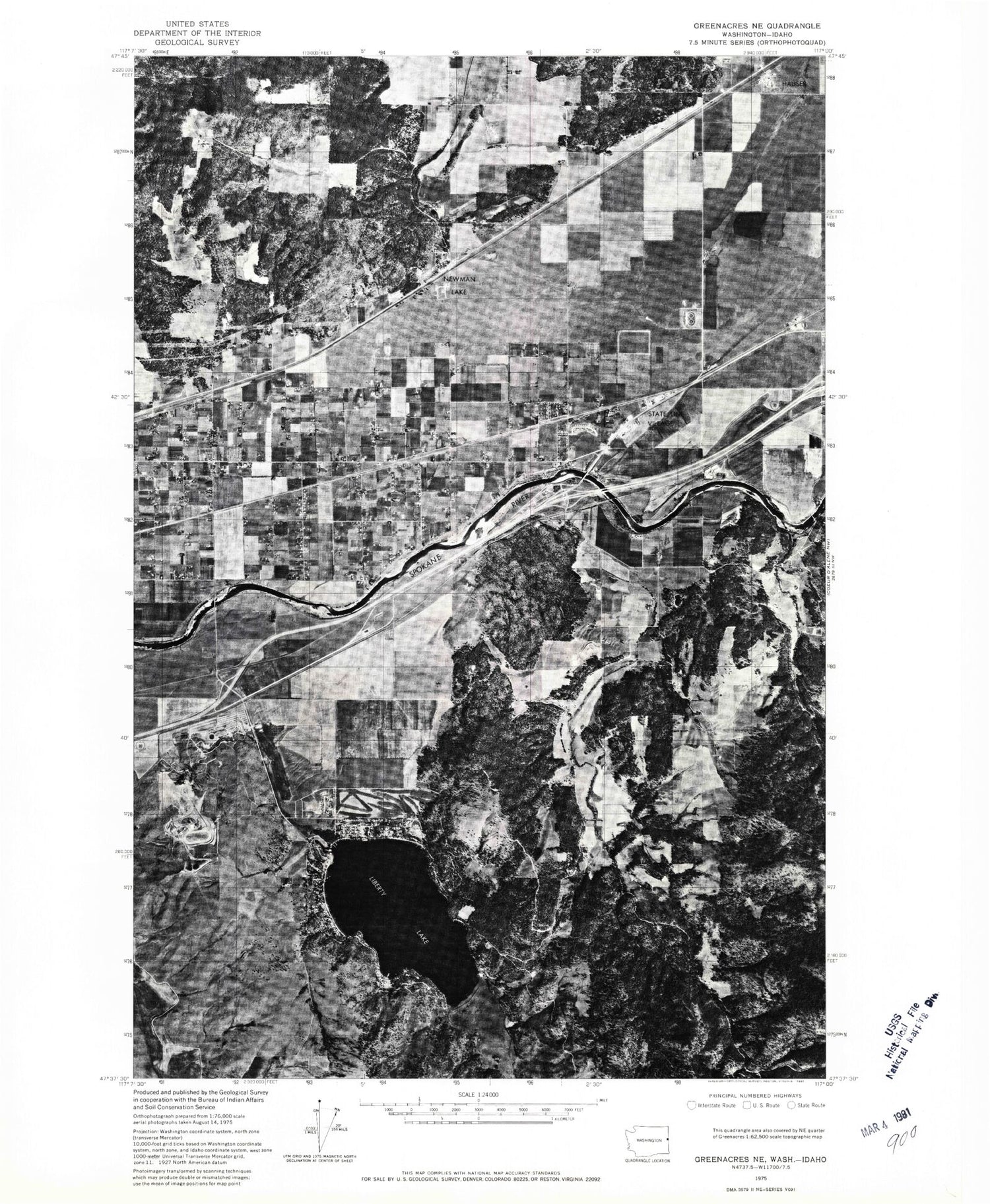 Classic USGS Liberty Lake Washington 7.5'x7.5' Topo Map Image