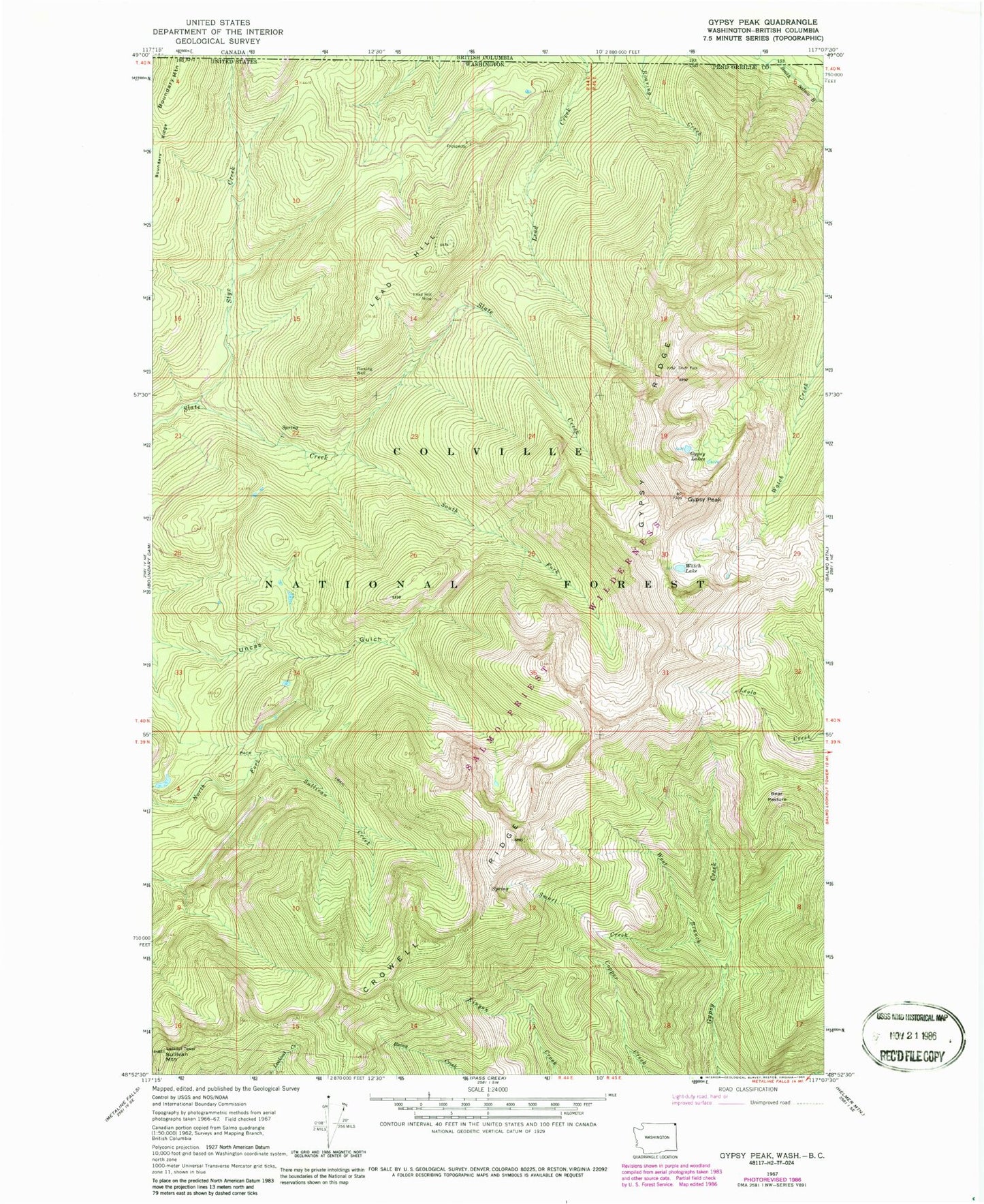 Classic USGS Gypsy Peak Washington 7.5'x7.5' Topo Map Image