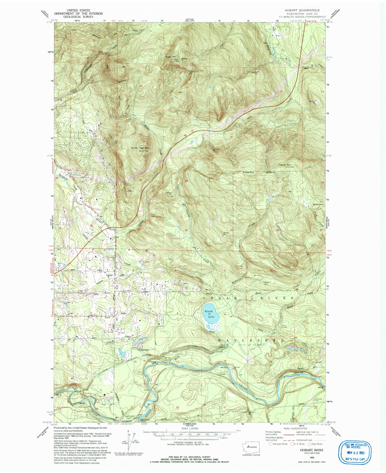 Classic USGS Hobart Washington 7.5'x7.5' Topo Map MyTopo Map Store