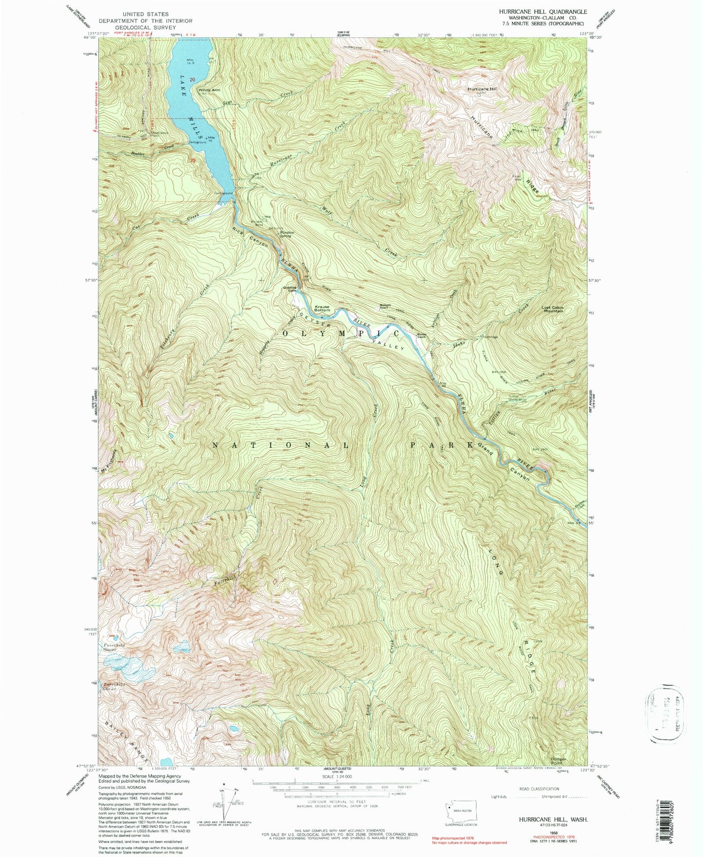 Classic USGS Hurricane Hill Washington 7.5'x7.5' Topo Map Image