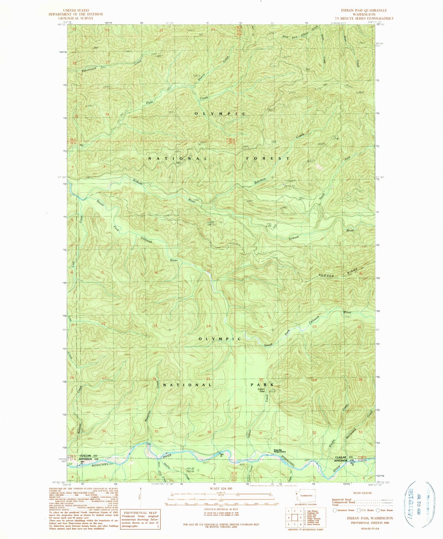 Classic USGS Indian Pass Washington 7.5'x7.5' Topo Map Image