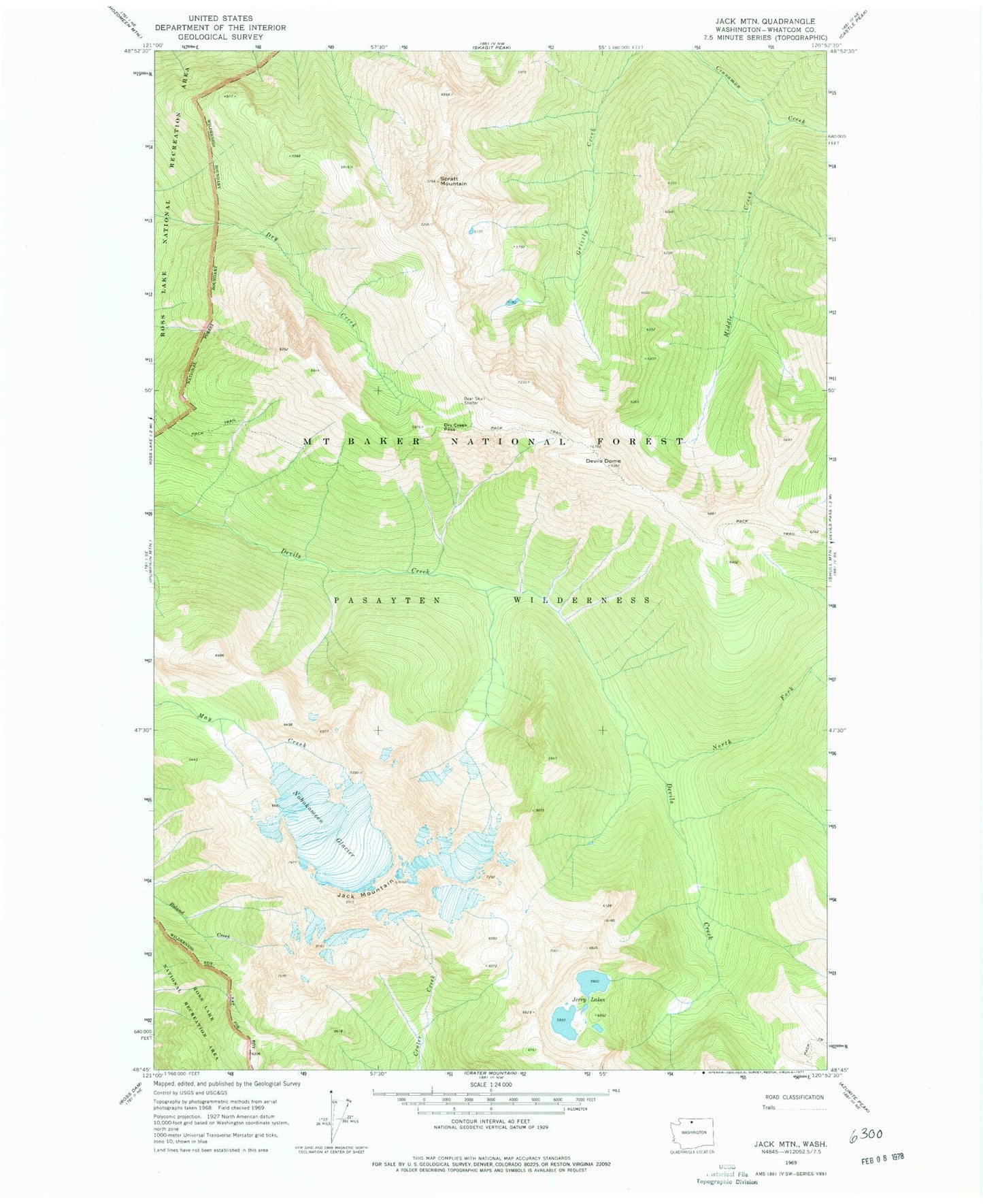 Classic USGS Jack Mountain Washington 7.5'x7.5' Topo Map Image