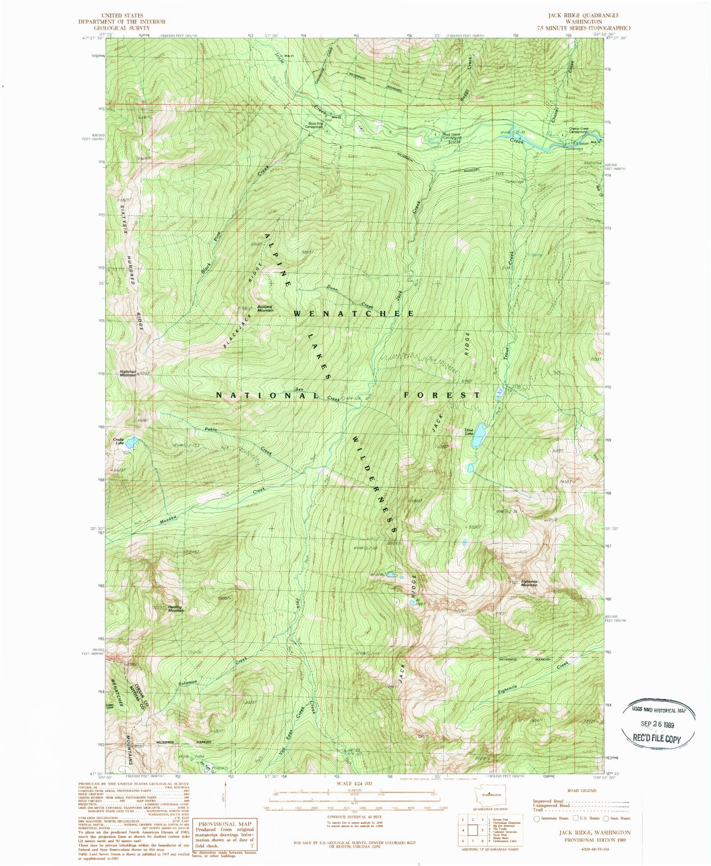Classic USGS Jack Ridge Washington 7.5'x7.5' Topo Map Image