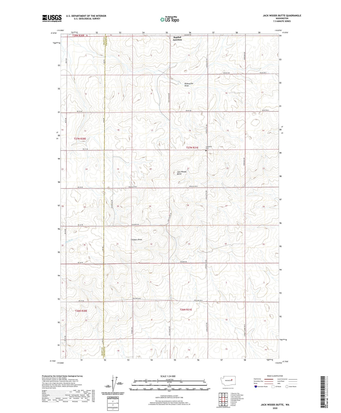 Jack Woods Butte Washington US Topo Map Image