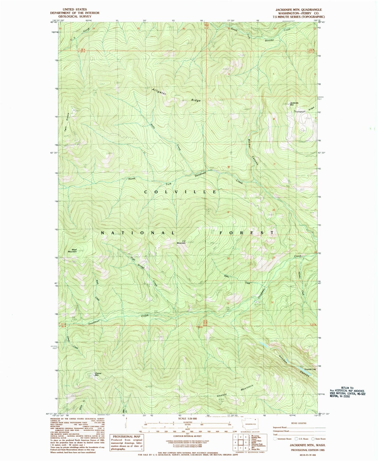 Classic USGS Jackknife Mountain Washington 7.5'x7.5' Topo Map Image