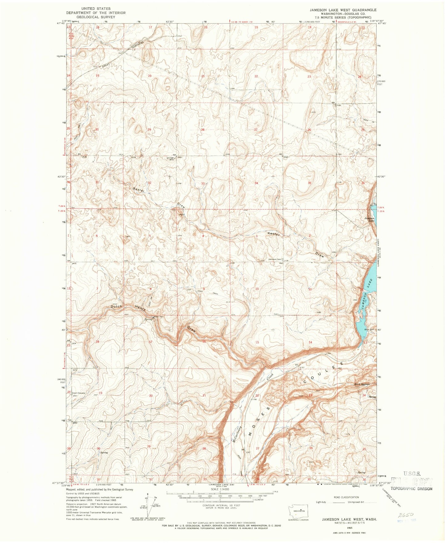 Classic USGS Jameson Lake West Washington 7.5'x7.5' Topo Map Image