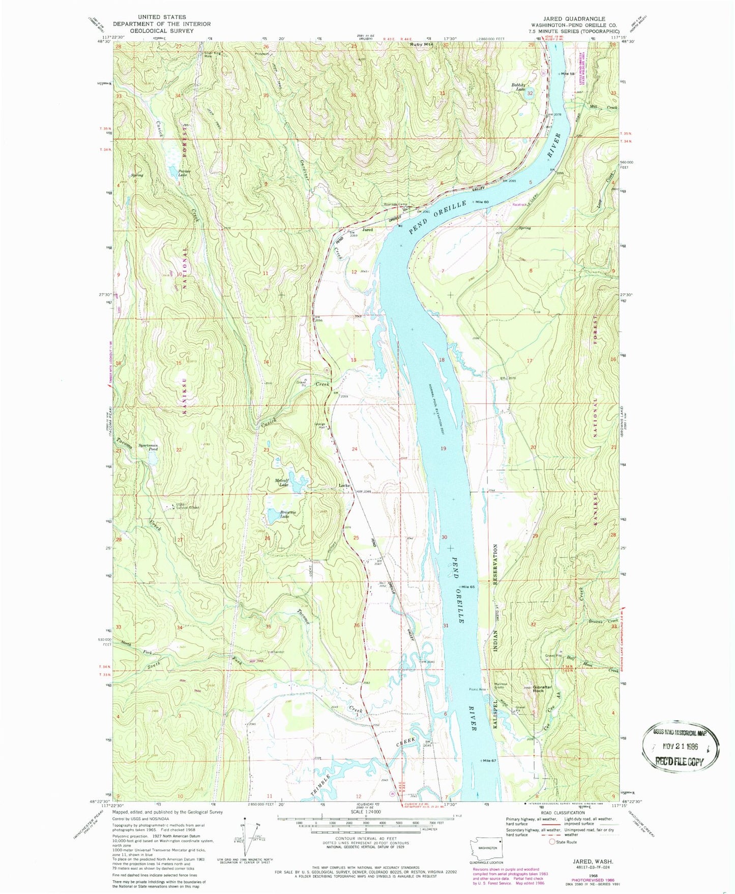 Classic USGS Jared Washington 7.5'x7.5' Topo Map Image