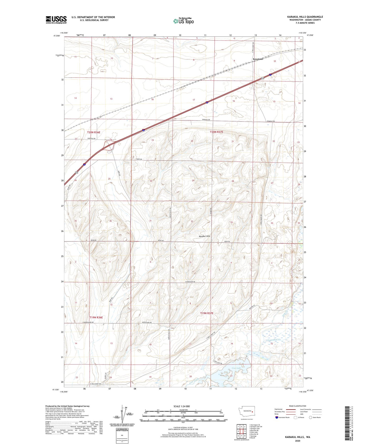Karakul Hills Washington US Topo Map Image