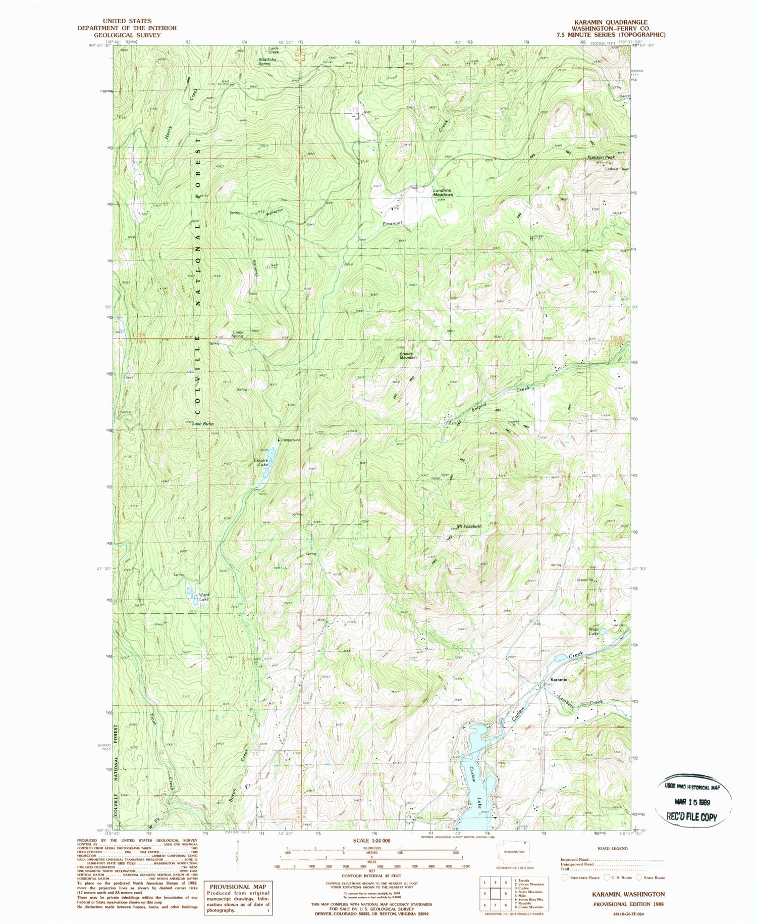 Classic USGS Karamin Washington 7.5'x7.5' Topo Map Image
