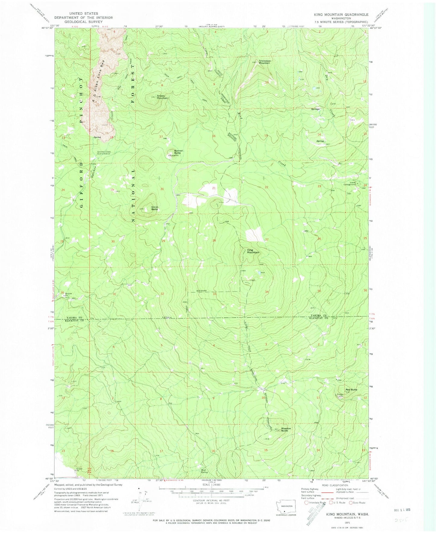 Classic USGS King Mountain Washington 7.5'x7.5' Topo Map Image