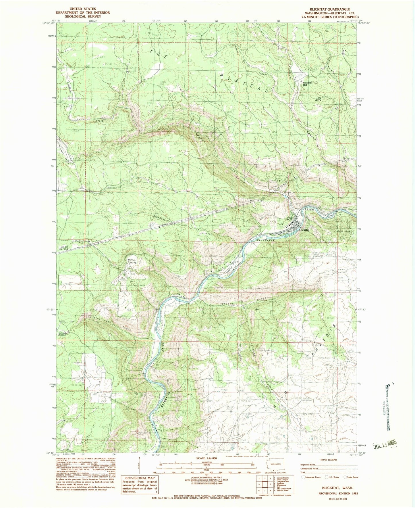 Classic USGS Klickitat Washington 7.5'x7.5' Topo Map Image
