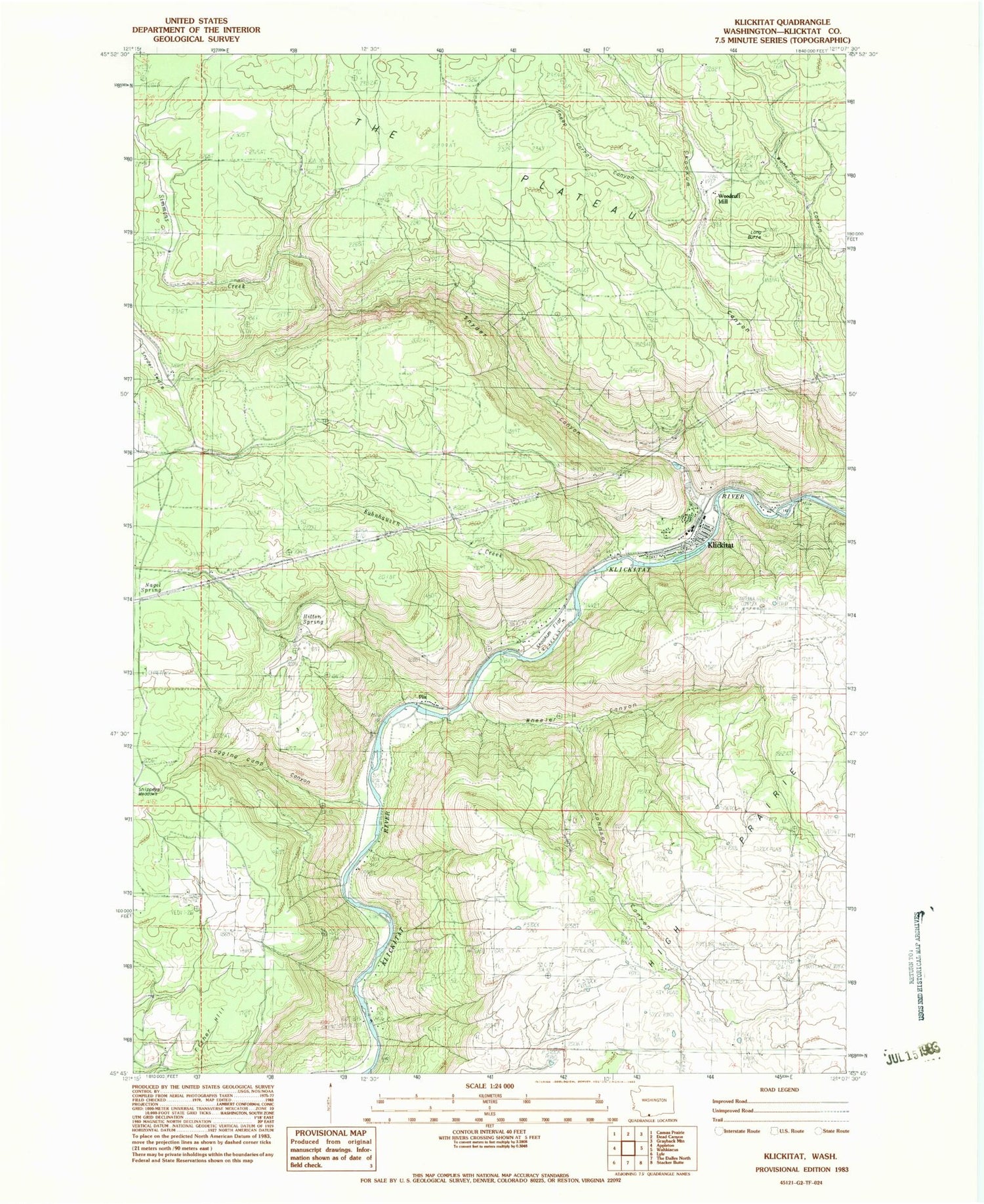 Classic USGS Klickitat Washington 7.5'x7.5' Topo Map Image