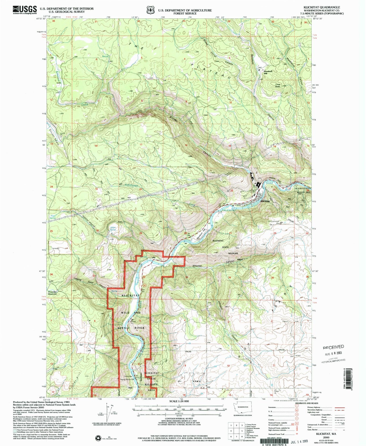 Classic USGS Klickitat Washington 7.5'x7.5' Topo Map Image