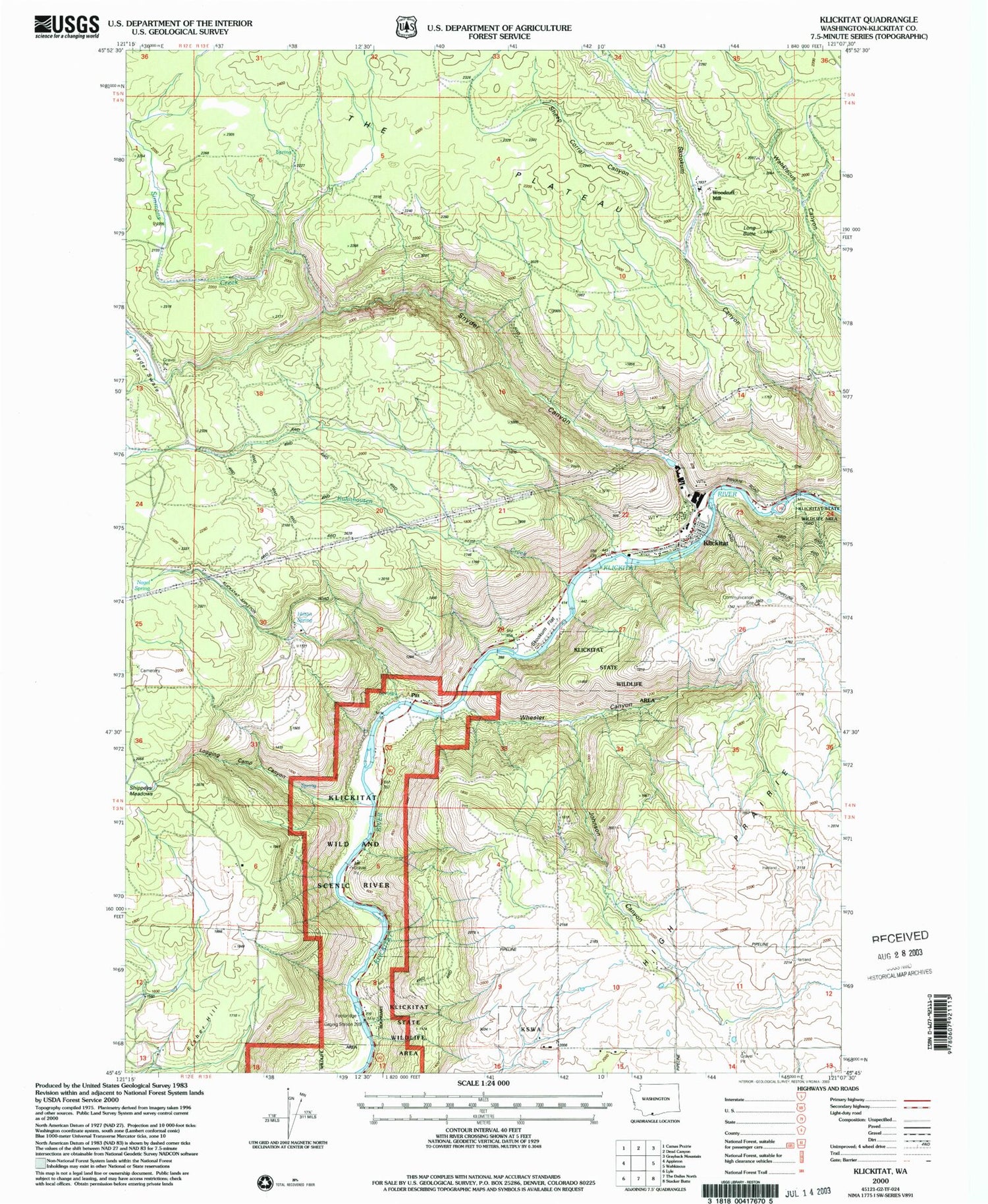Classic USGS Klickitat Washington 7.5'x7.5' Topo Map Image
