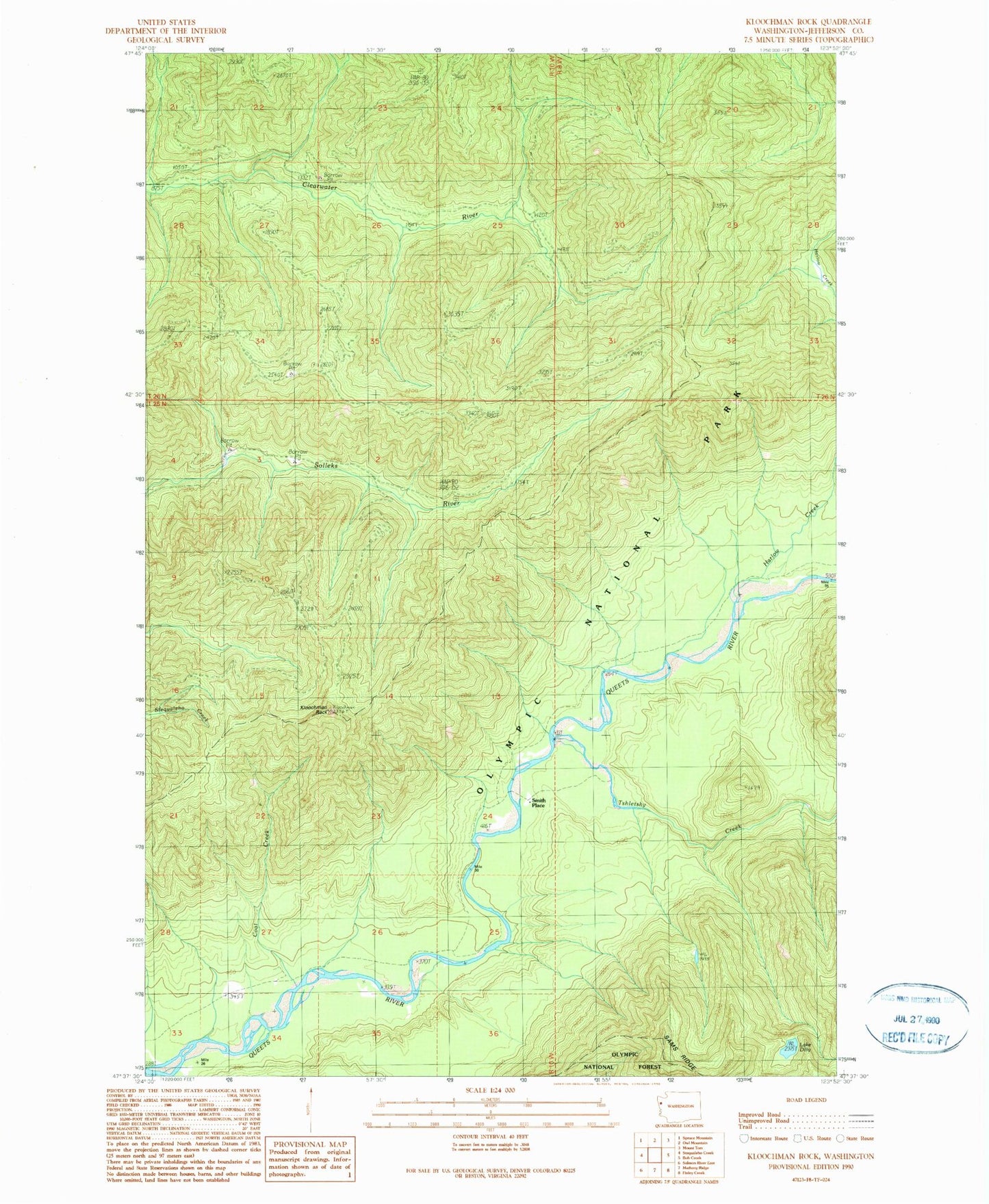 Classic USGS Kloochman Rock Washington 7.5'x7.5' Topo Map Image