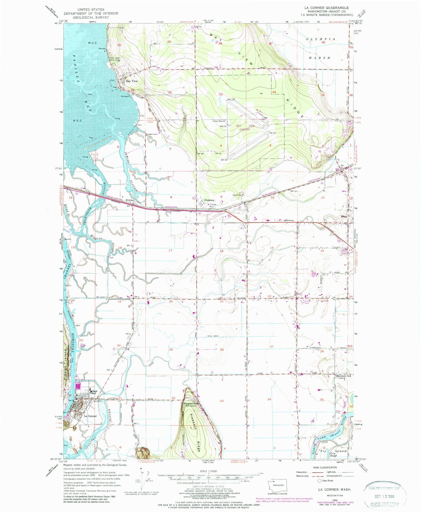 Classic USGS La Conner Washington 7.5'x7.5' Topo Map Image