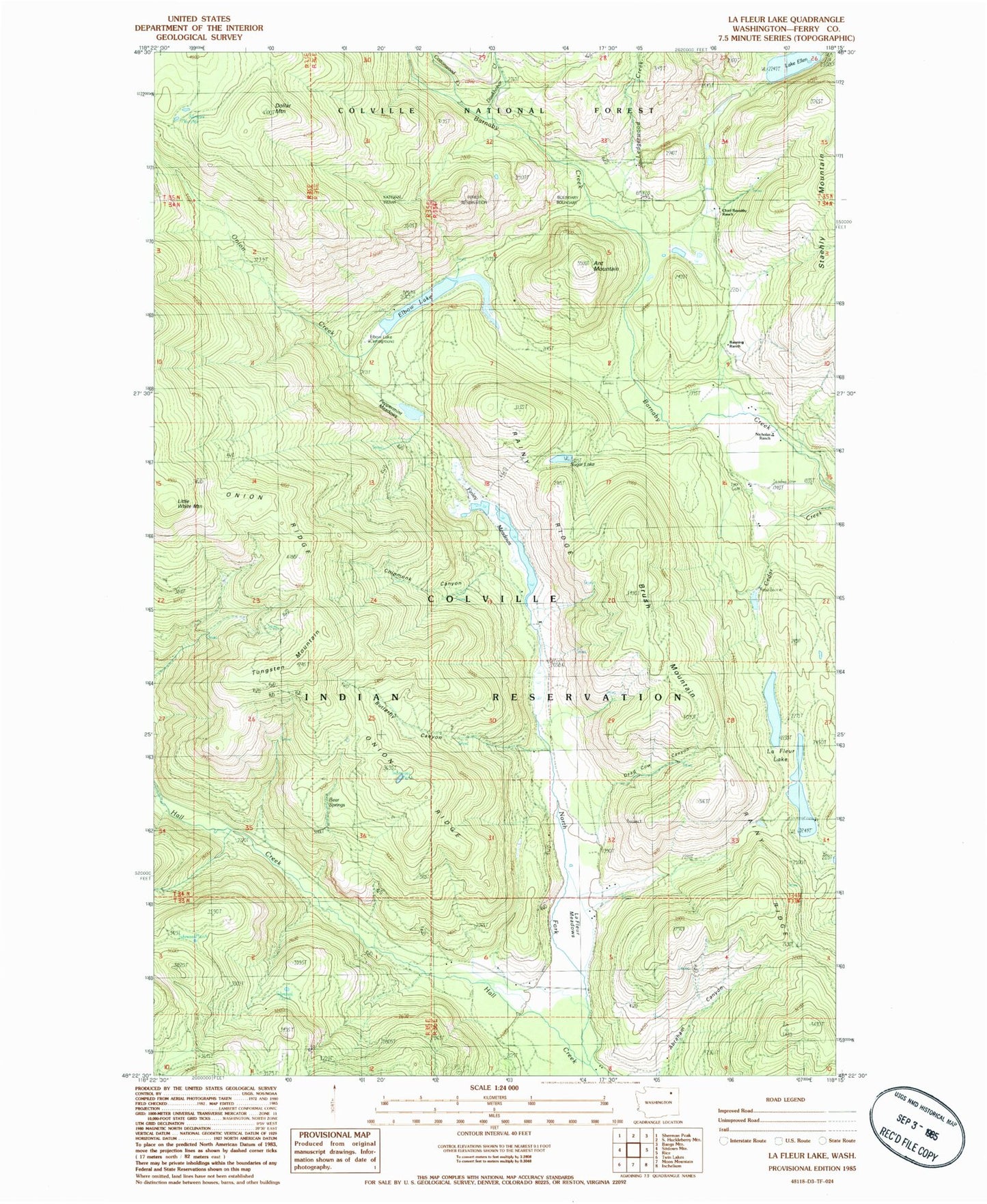 Classic USGS La Fleur Lake Washington 7.5'x7.5' Topo Map Image