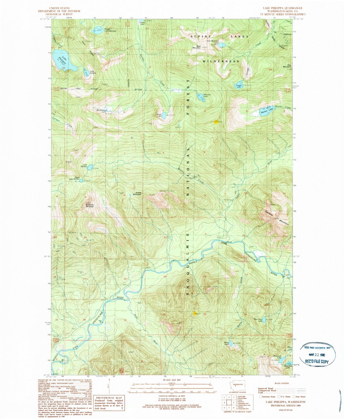 Classic USGS Lake Philippa Washington 7.5'x7.5' Topo Map Image