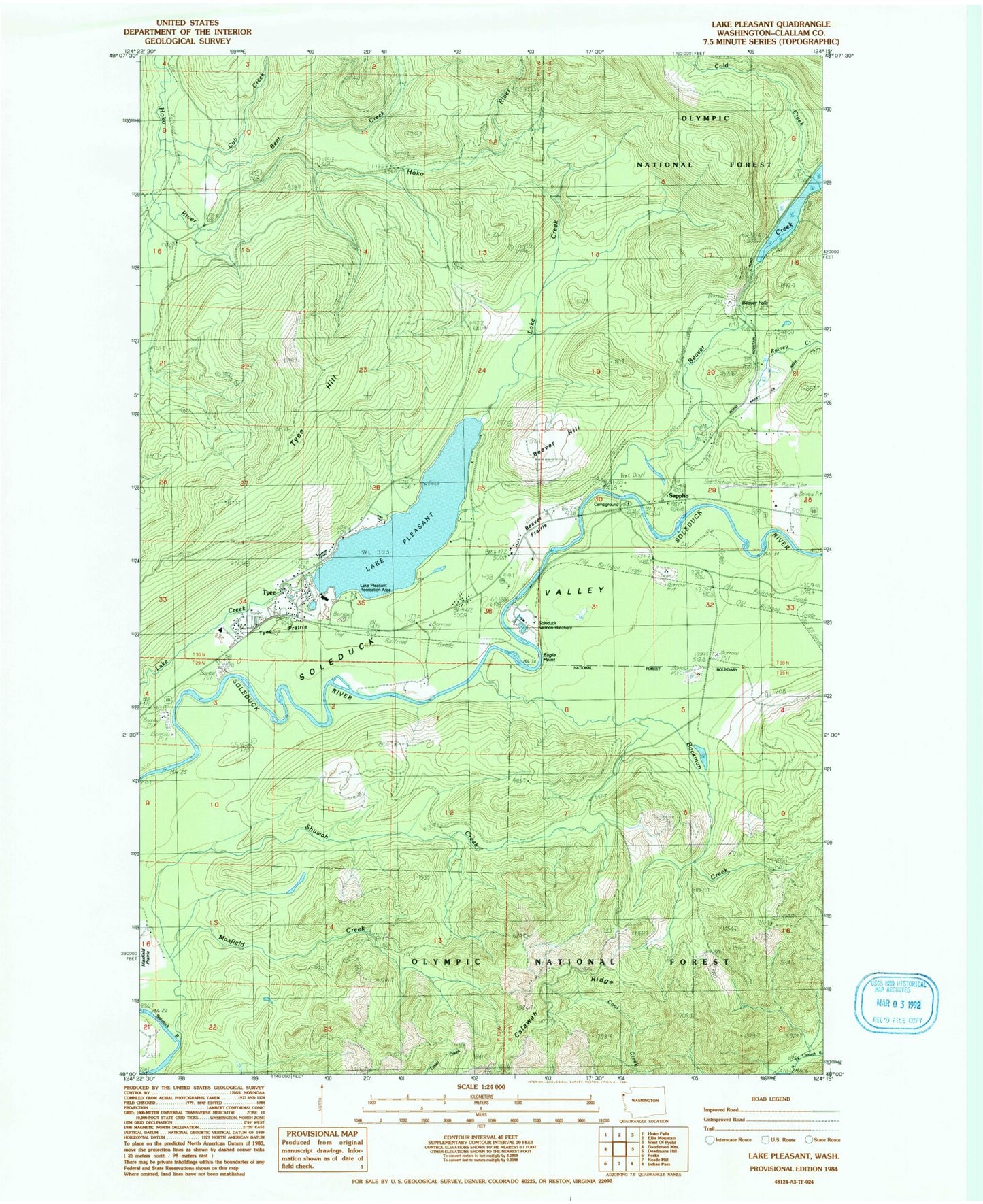 Classic USGS Lake Pleasant Washington 7.5'x7.5' Topo Map Image
