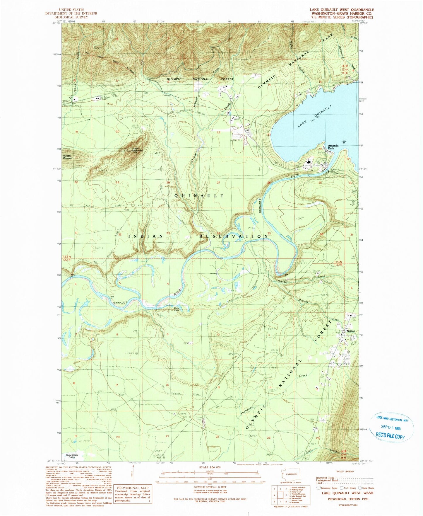 Classic USGS Lake Quinault West Washington 7.5'x7.5' Topo Map Image