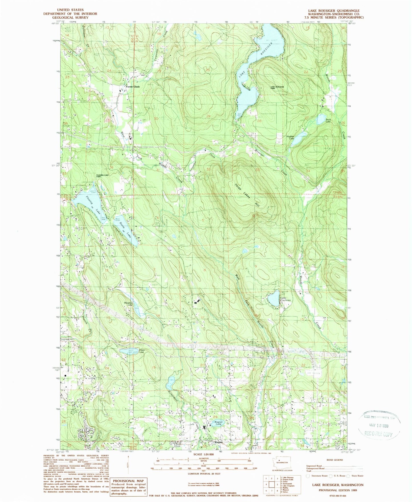 Classic USGS Lake Roesiger Washington 7.5'x7.5' Topo Map Image