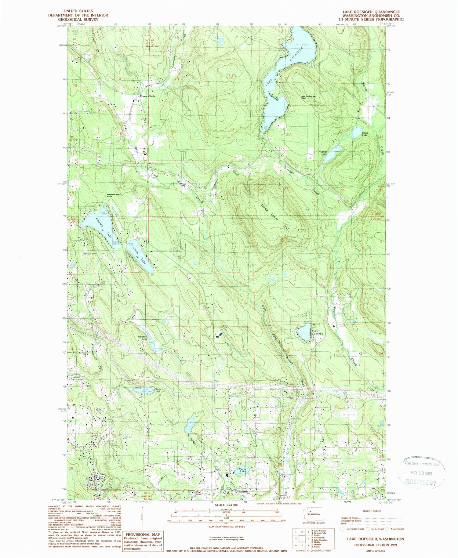 Classic USGS Lake Roesiger Washington 7.5'x7.5' Topo Map Image