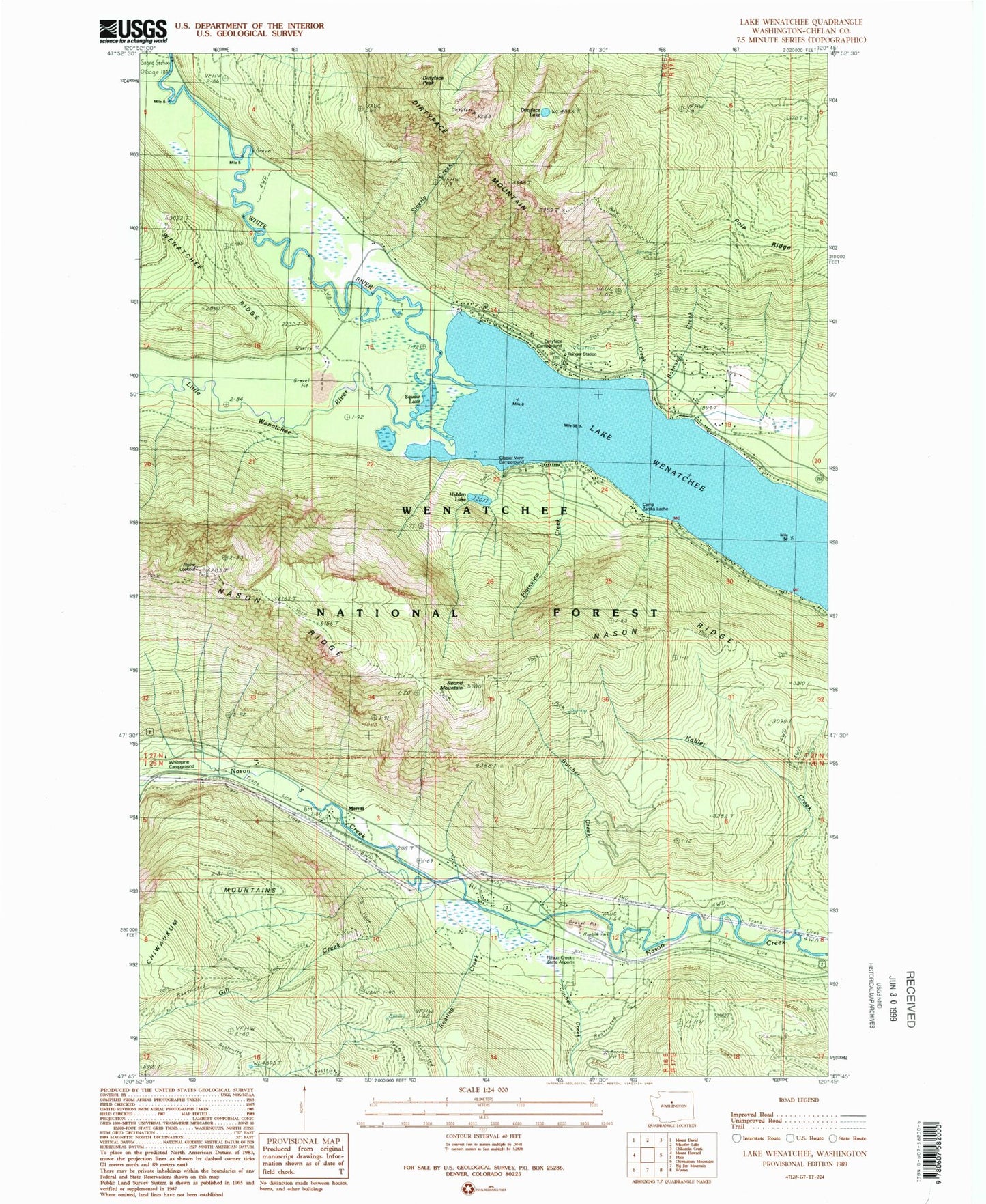 Classic USGS Lake Wenatchee Washington 7.5'x7.5' Topo Map Image