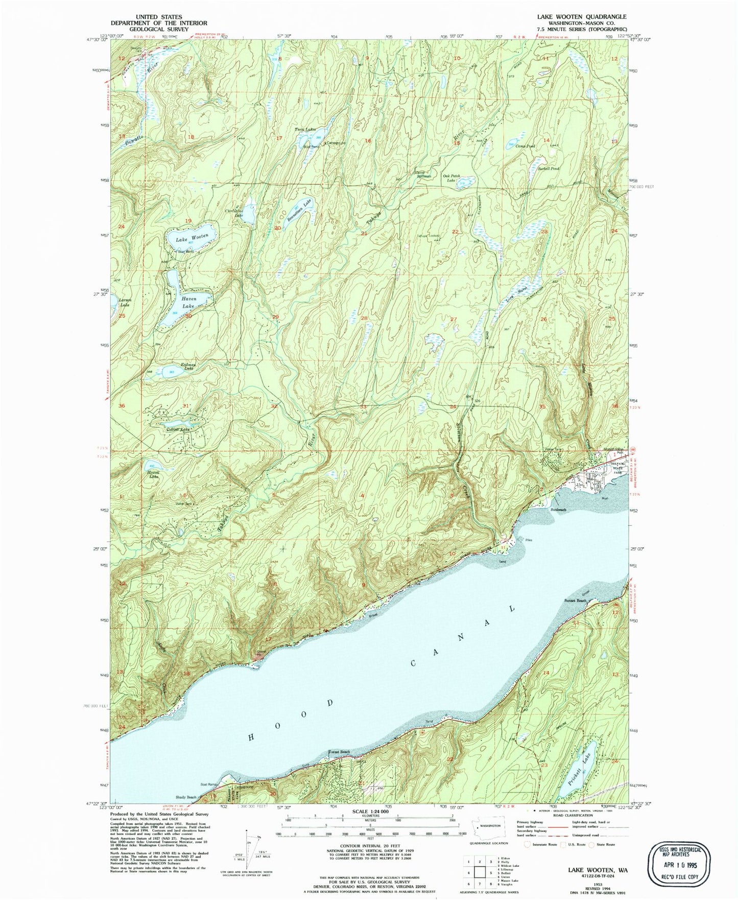Classic USGS Lake Wooten Washington 7.5'x7.5' Topo Map Image