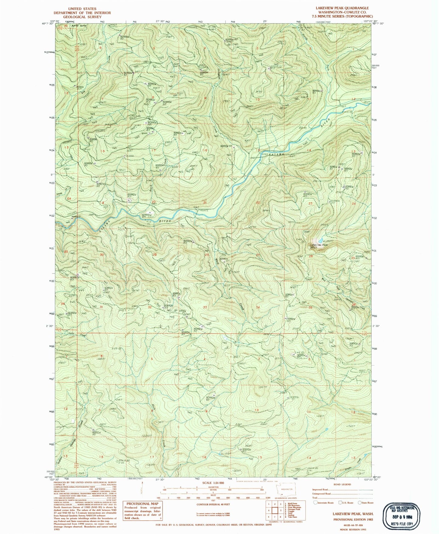 Classic USGS Lakeview Peak Washington 7.5'x7.5' Topo Map Image