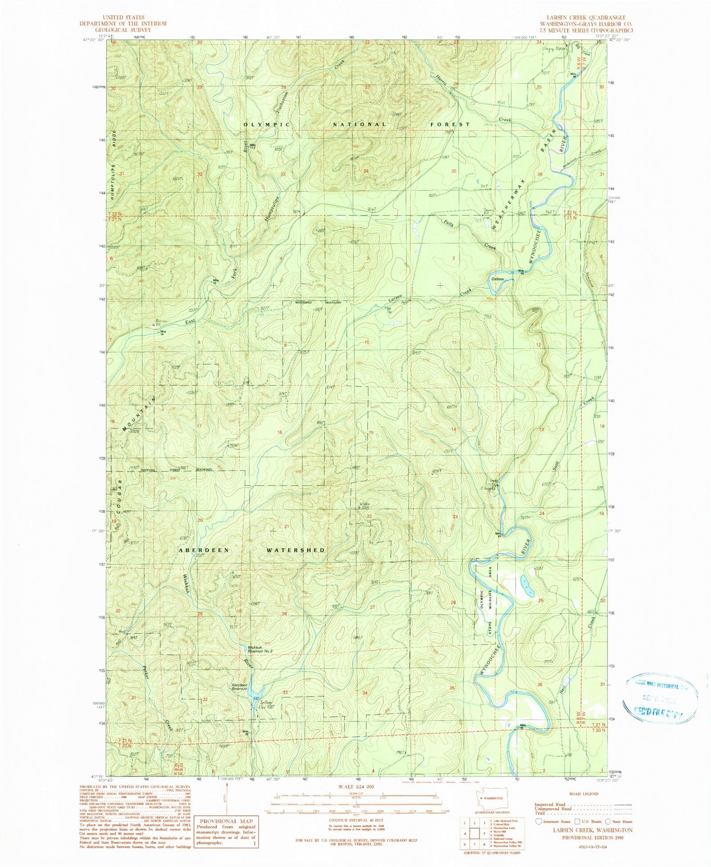 Classic USGS Larsen Creek Washington 7.5'x7.5' Topo Map Image