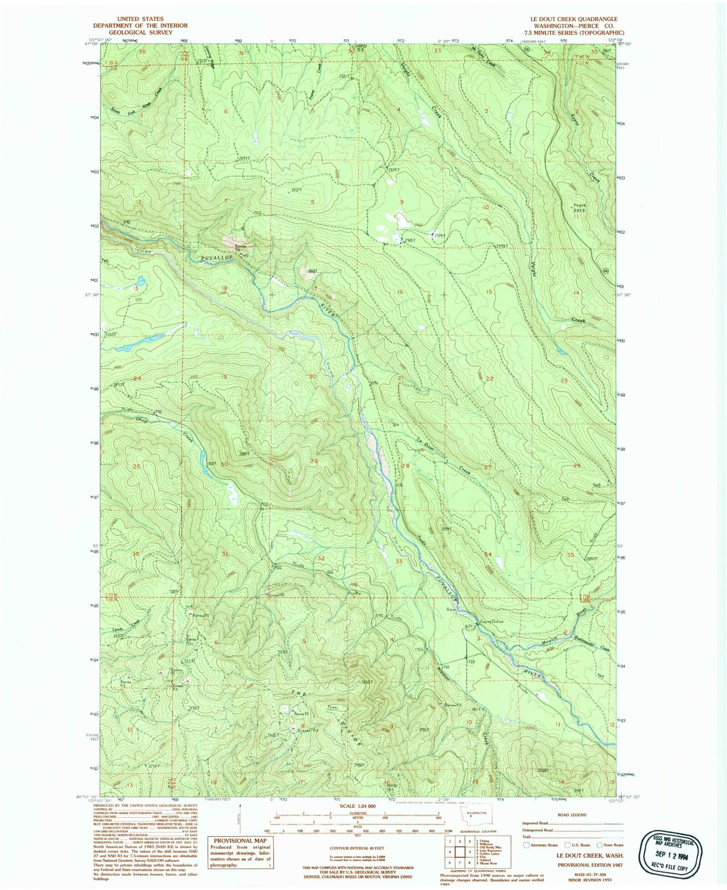 Classic USGS Le Dout Creek Washington 7.5'x7.5' Topo Map Image
