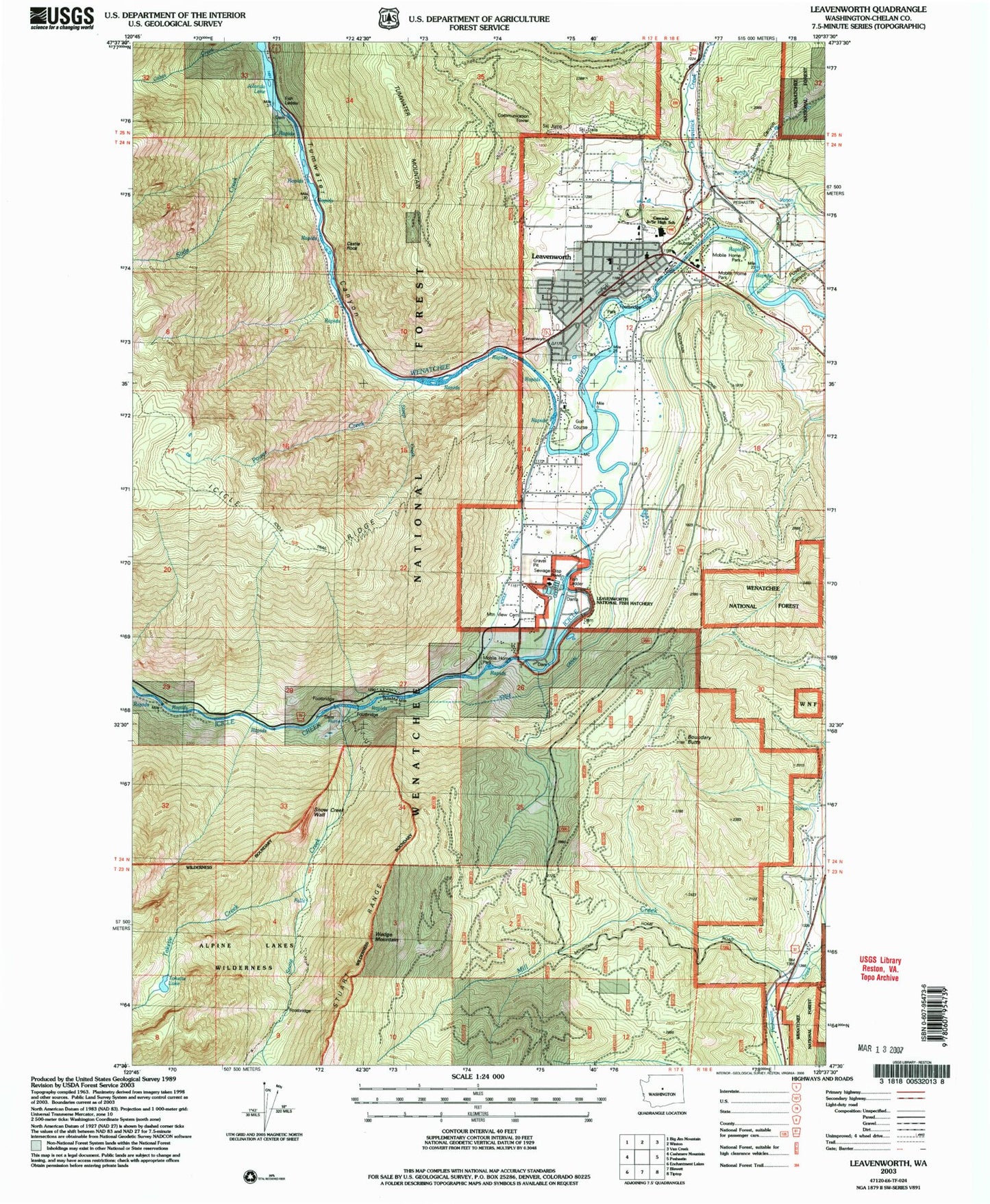 Classic USGS Leavenworth Washington 7.5'x7.5' Topo Map Image