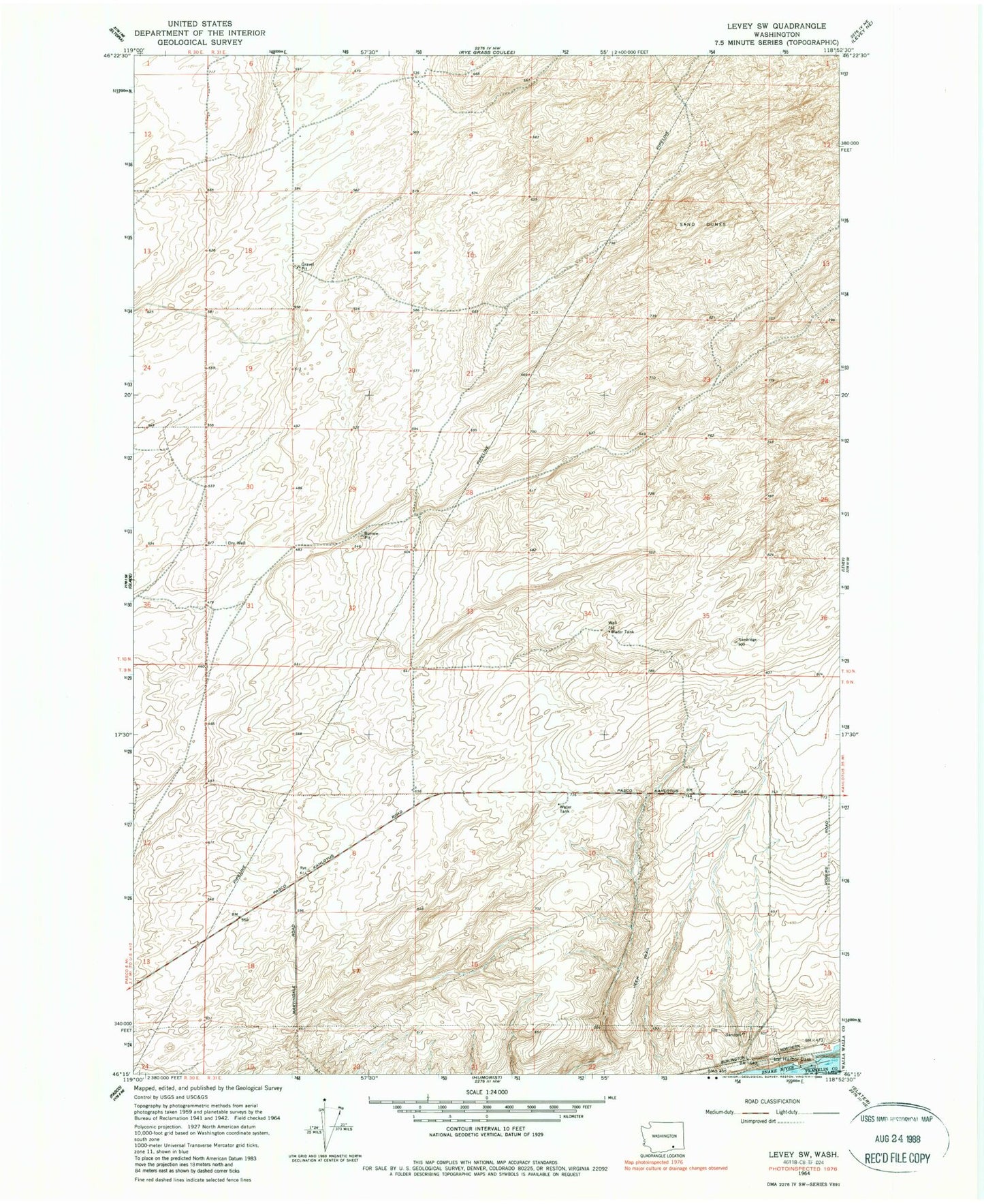 Classic USGS Levey SW Washington 7.5'x7.5' Topo Map Image